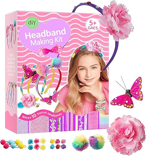 Kizcmvre Kit de fabricación de diademas kit de fabricación de diademas para niñas, artes y manualidades para niños de 8 a 12 años, accesorios para