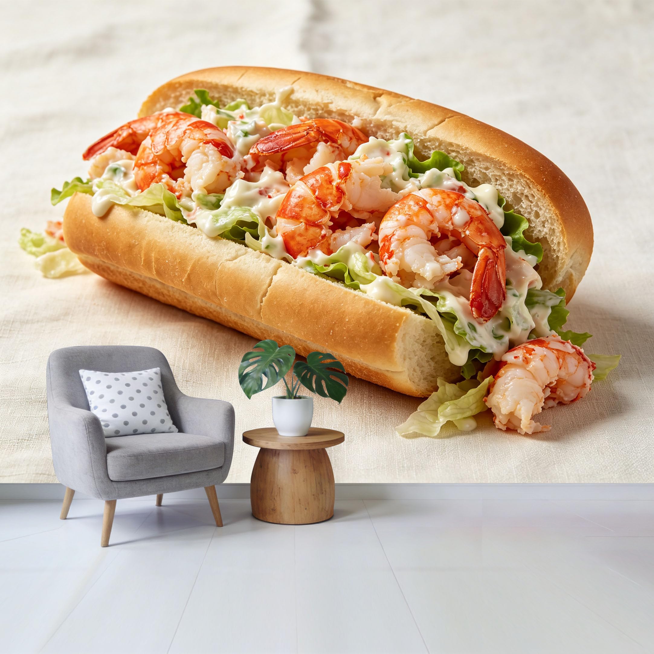 Qzlithotic Yq2605250656 Custom Size Wall Mural Gourmet Seafood Shrimp Roll Salad Fresh Culinary Still Life Selfadhesive Wall Fabric Removable Wallpaper For Home Office Decor