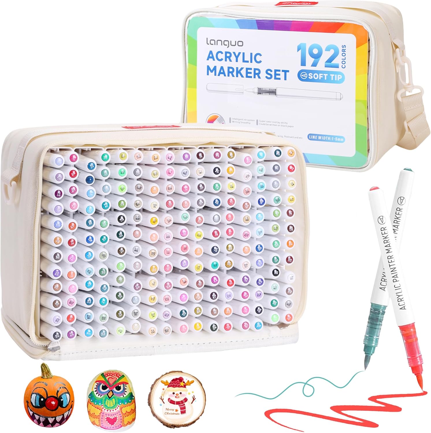 192 Colors Acrylic Paint Markers - Brush Tip Vibrant Multi Surface Acrylic Paint Pens Set for Adult Artists, Brush Markers Set with Organizing Case Perfect for Fabric Glass Wood DIY Crafts