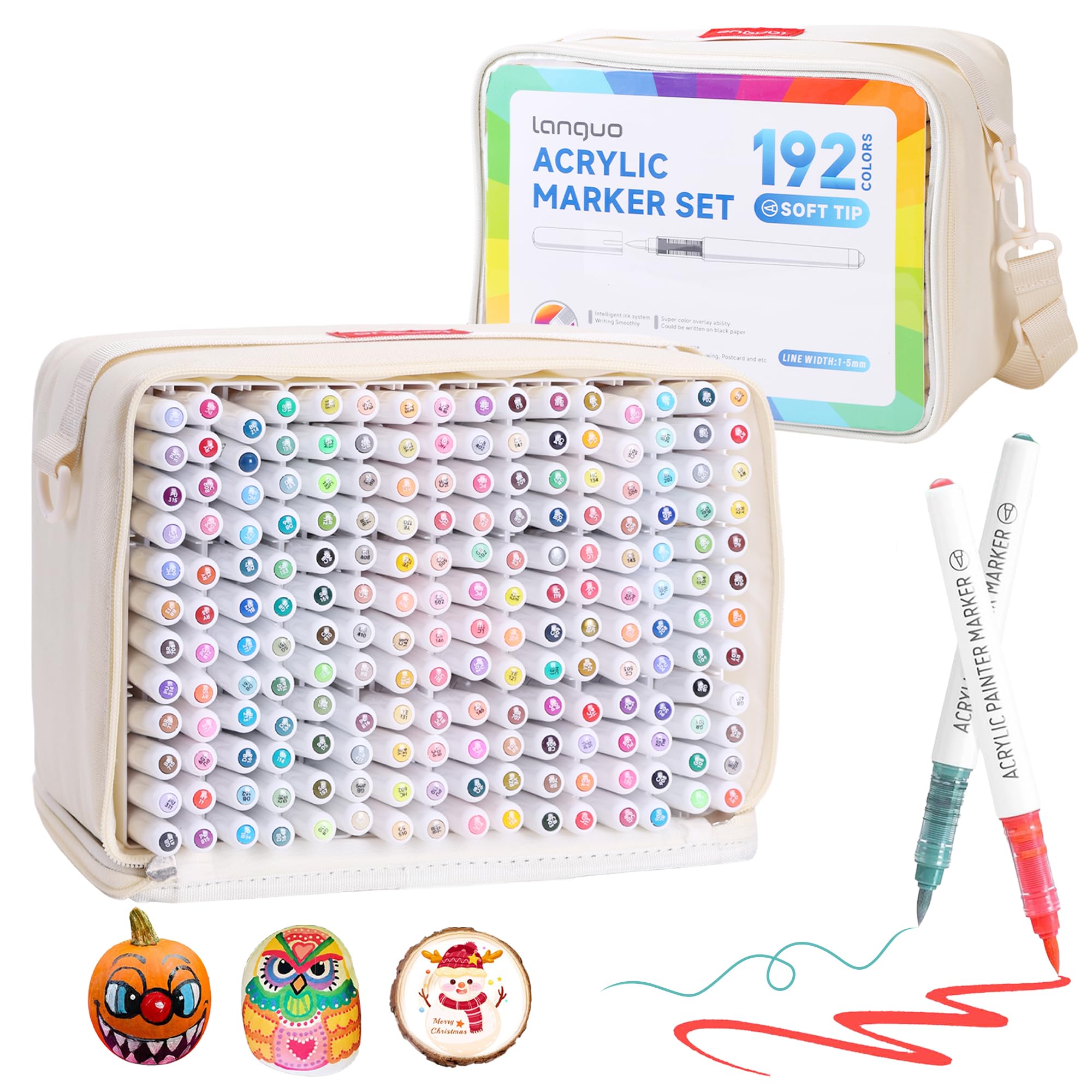 Set di 192 pennarelli acrilici a colori pastello, con punta a pennello permanente, per artisti adulti, pennarelli acrilici con borsa per il trasporto, per tessuti, legno, vetro, artigianato