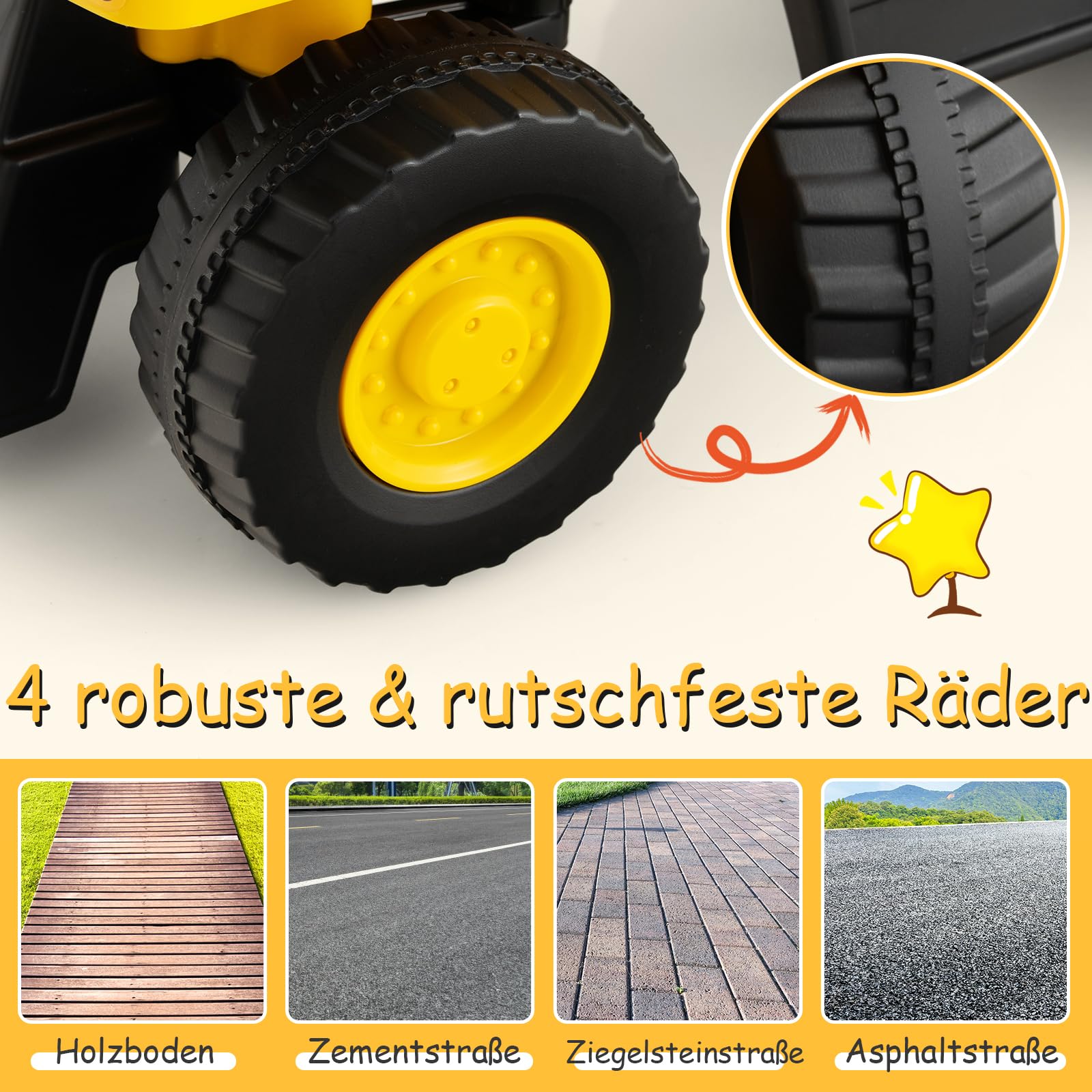 DREAMADE Sitzbagger, Bagger mit Lenkbarer Schaufel & Hupe, Rutschauto mit Stauraum unter Sitz, Aufsitzbagger mit Anti-Rutsch-Räder & Anti-Rollover-Vorrichtung für 1-3 Jahre (Bulldozer)