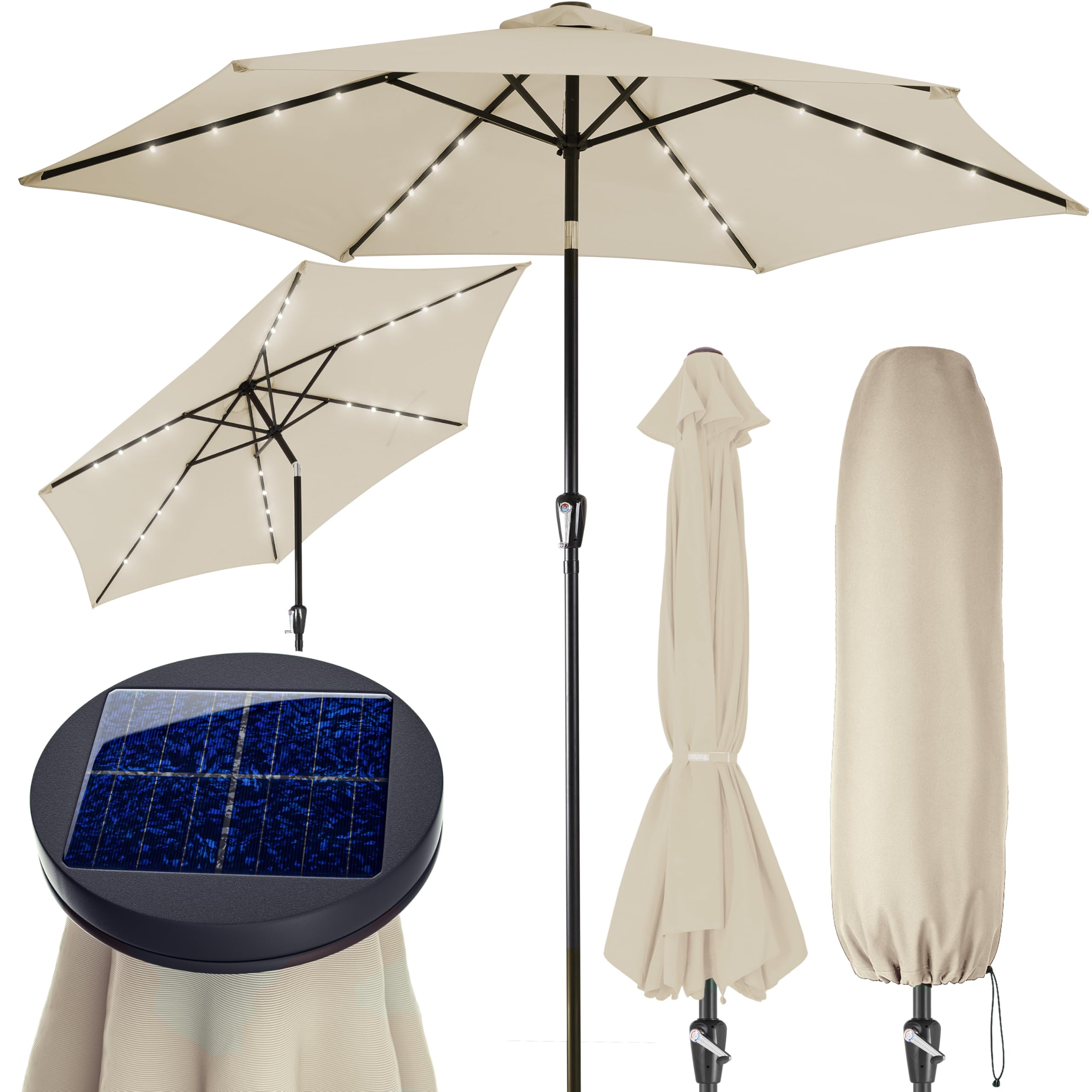 Kingsleeve Ombrellone LED illuminazione 300 cm protezione UV 80+ custodia protettiva grande rotonda solare pieghevole ombrellone da giardino terrazza giardino balcone