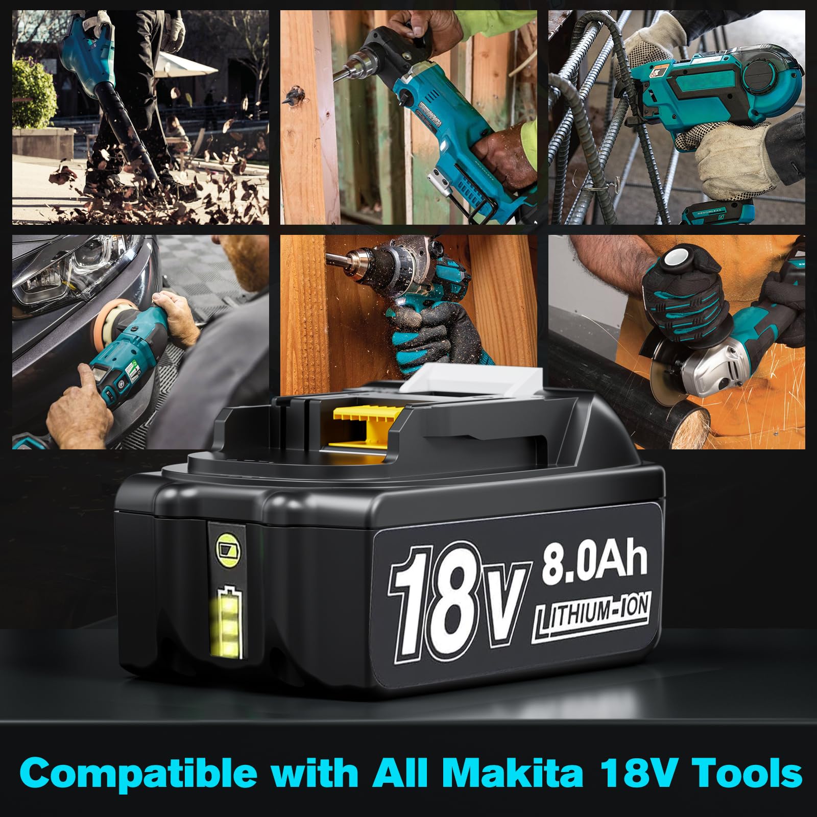 2 batterie di ricambio da 8000 Ah per batteria Makita da 18 V