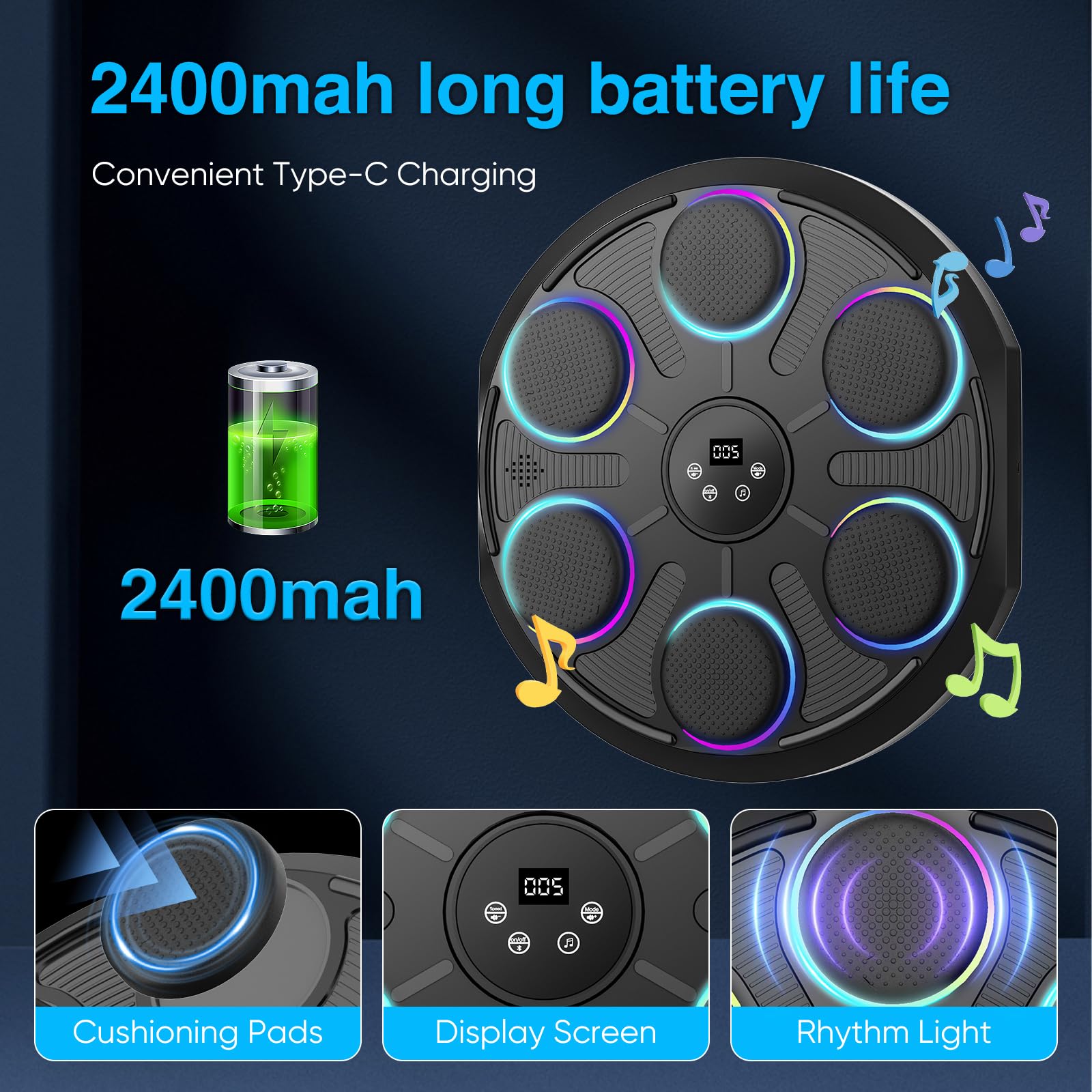 Máquina De Boxeo Musical LED Inteligente Bluetooth Con Guantes, 9 Ajustes De Velocidad Y Modo De Conteo Para Adultos Y Niños