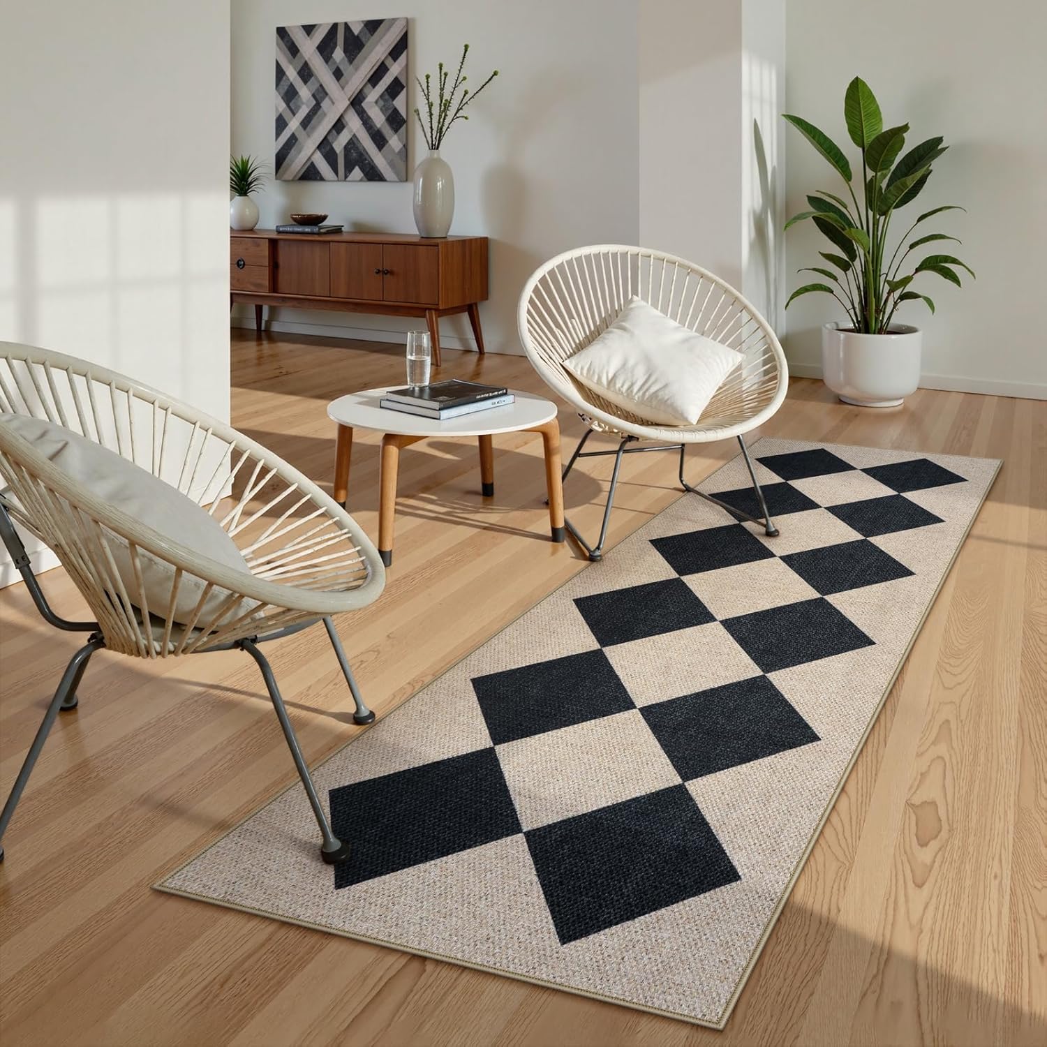 Collive Checkered Easy Jute Outdoor Runner Rug, 2 x 6 Washable Runners for Hallways Woven Farmhouse Kitchen Runner Rug Non Slip, Geometric Diamond Indoor Outdoors Carpet for Porch Entryway Backyard - Image 2
