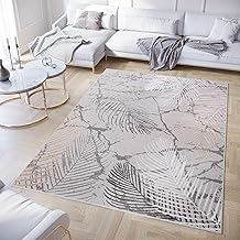 TAPISO Crystal Tappeto Pelo Corto Lucido Effetto 3D Design Moderno Motivo Floreale Foglie Tonalità Oro Grigio Scuro Bianco Soggiorno Sala Camera Cameretta OEKO-TEX 140 x 200 cm