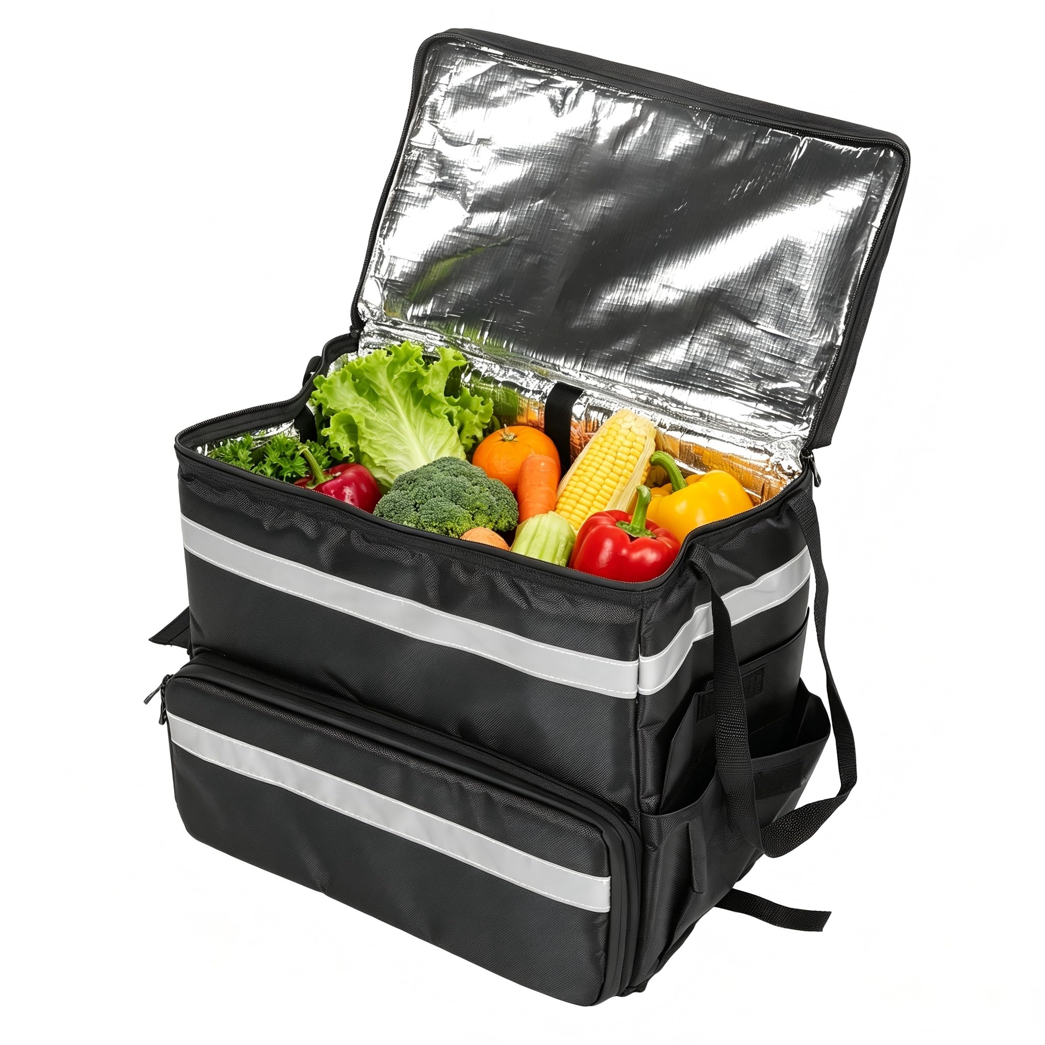 Pizza lieferrucksack Wasserdichten Isolierter Lieferrucksackisolierter erweiterbarer heißer Tasche Große Kühltasche mit reflektierenden 1680D Oxford für Pizza für Ausflug, Camping