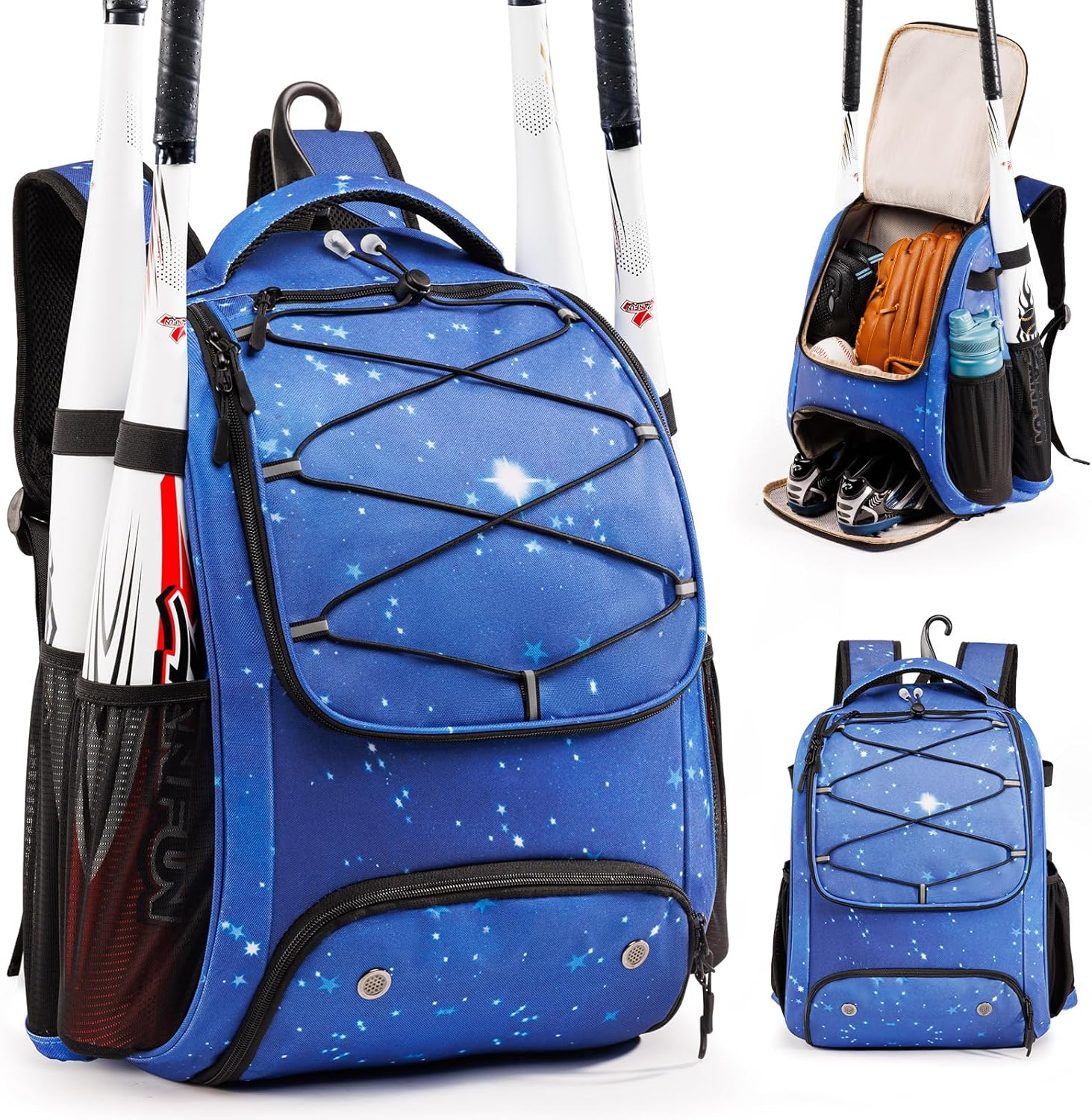 Youth Baseball Bag Backpack with Bat Holder for Boys Girls Baseball & Softball Bat Bag for T-Ball Equipment, Kids Baseball Backpack with Shoe Compartment & Glove Storage