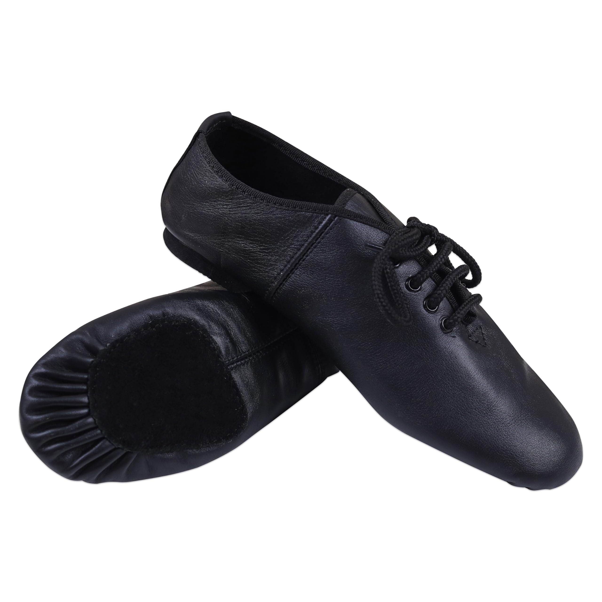Lace Up Black Jazz Shoes Girls - Unisex Modern Stage Leather Jazz Dance Shoes - Rubber & Suede Split Sole - Ideal for Kids & Adults