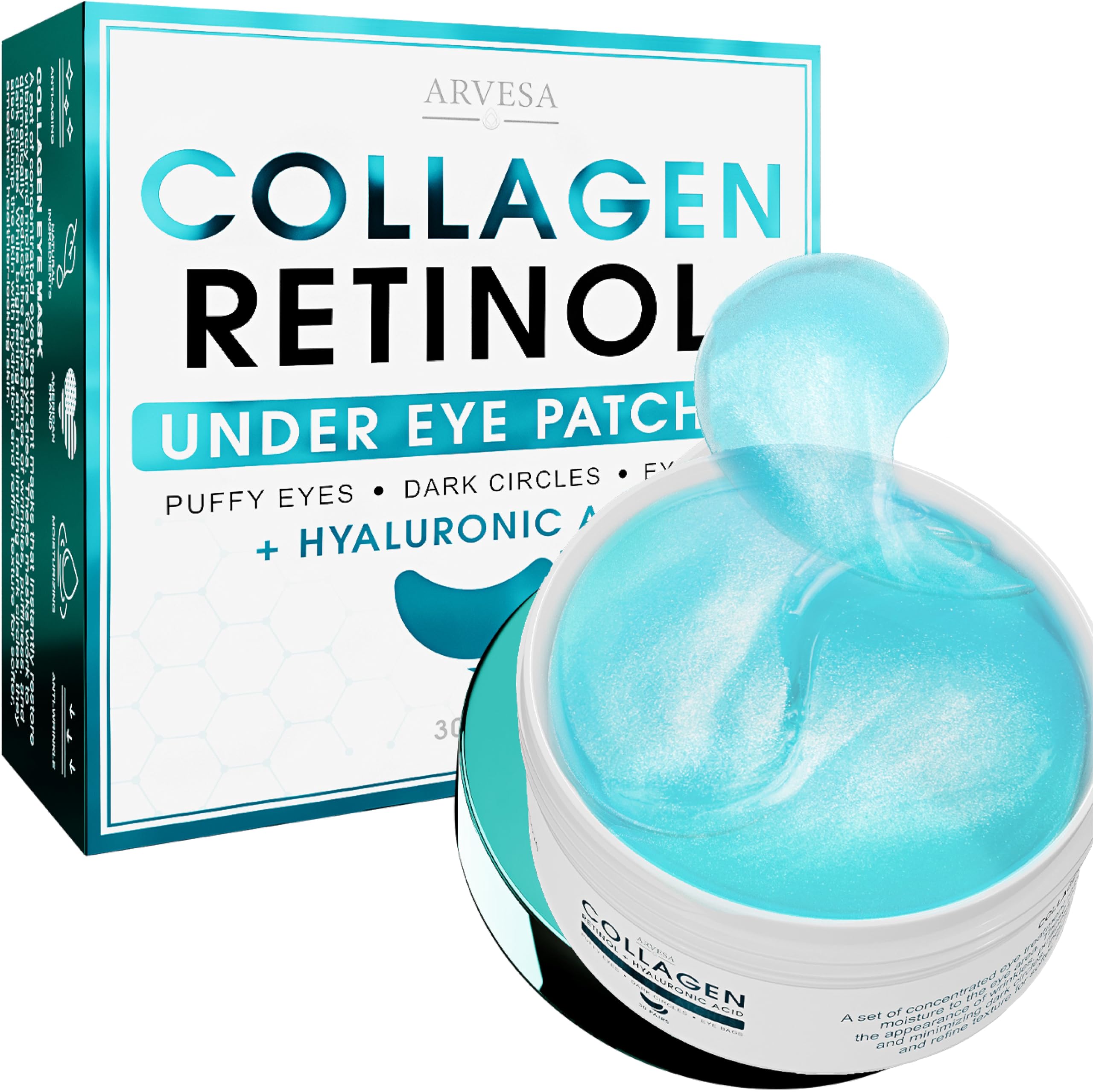 Under Eye Patches For Puffy Eyes And Dark Circles - Retinol Collagen Under Eye Masks - Reduce Wrinkles & Bags - Skin Treatment Pads - Anti Aging Moisturizer Mask For Women Gift - 60 Gel Pads