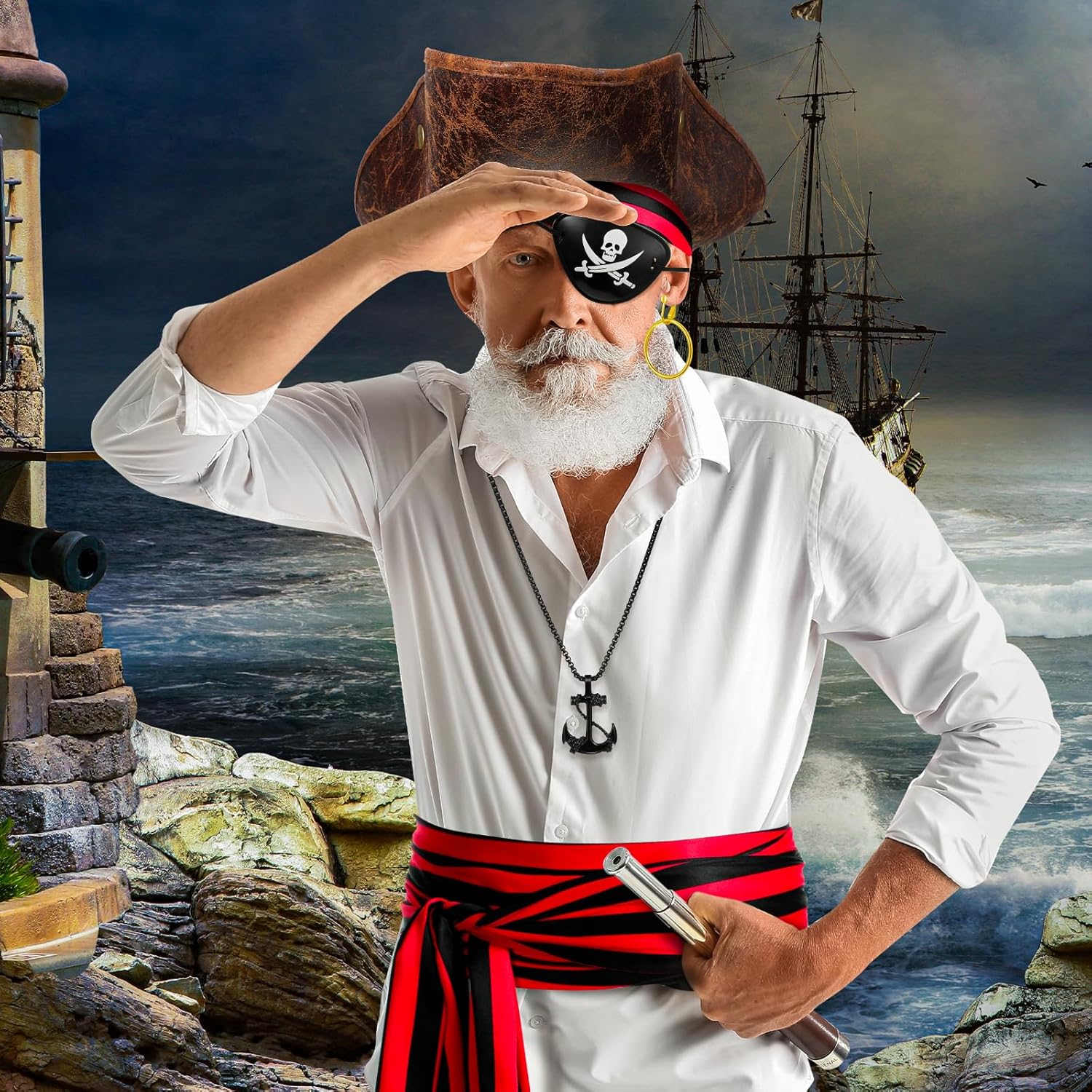 Capoda 6 Pcs Pirate Costume Accessories Set for Women Men Adult Pirate Outfit Cosplay (Black and Red) - Image 5