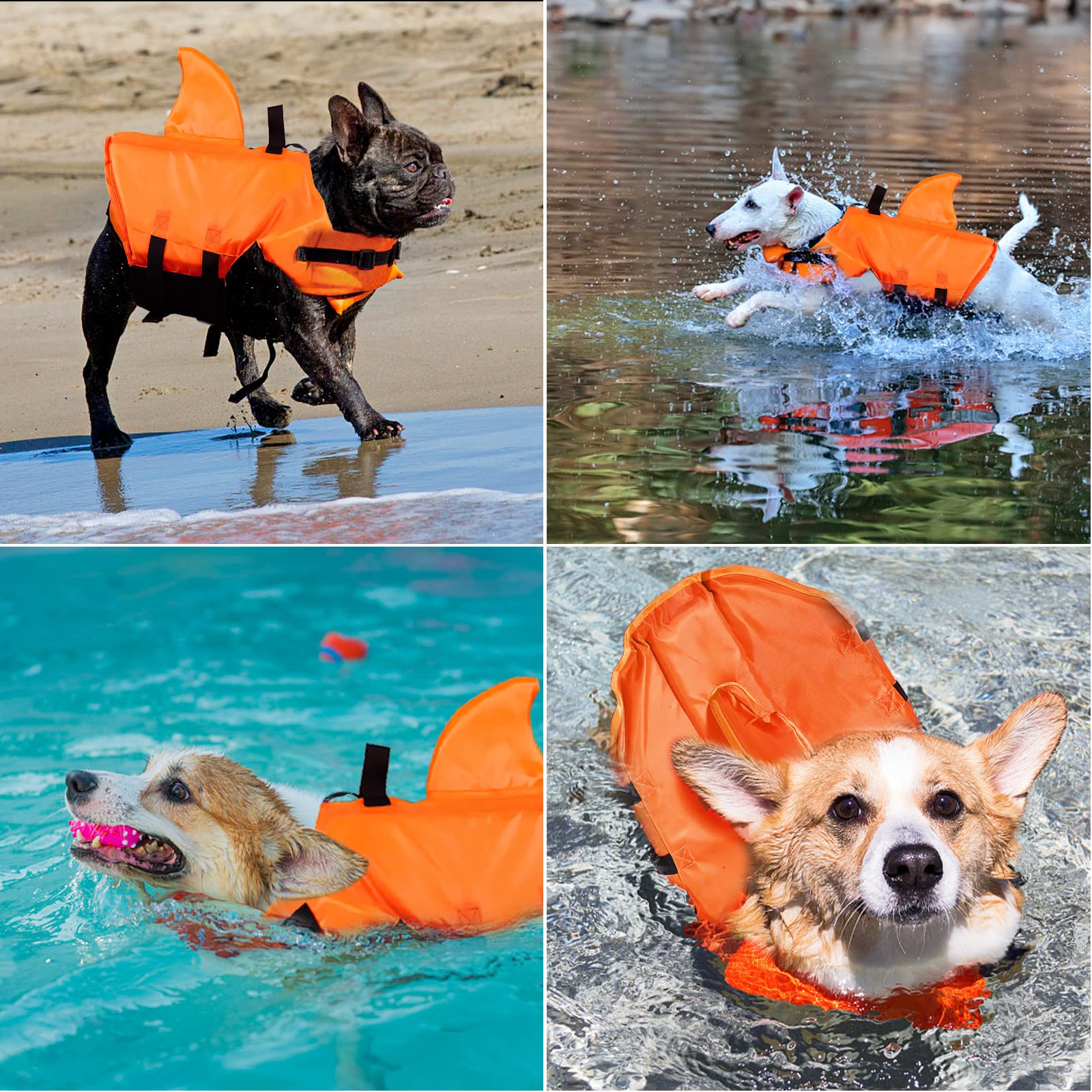 Chaleco Tiburon Perro, Darryy Chaleco Salvavidas para Perro Tiburon, Mascotas Chalecos Perros Pequeño Salvavidas, Traje de Baño para Perros (Naranja, Medium)