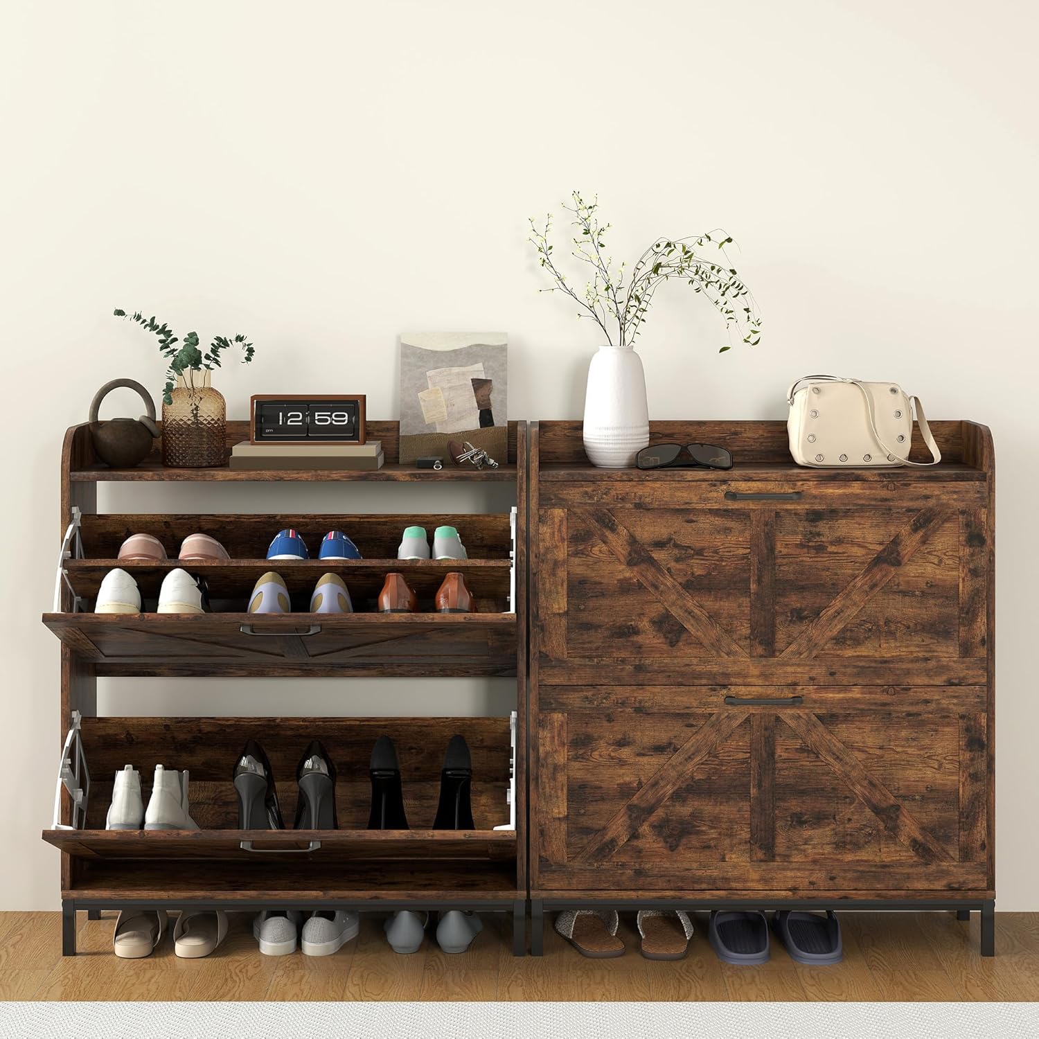 Diagram showing the dimensions of the HOMCOM shoe cabinet