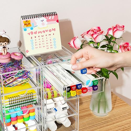 Miniatura 7 de ARSTPEOE 30 cajones, organizador de maquillaje de escritorio acrílico, organizador de cajones de plástico, solución de almacenamiento apilable para