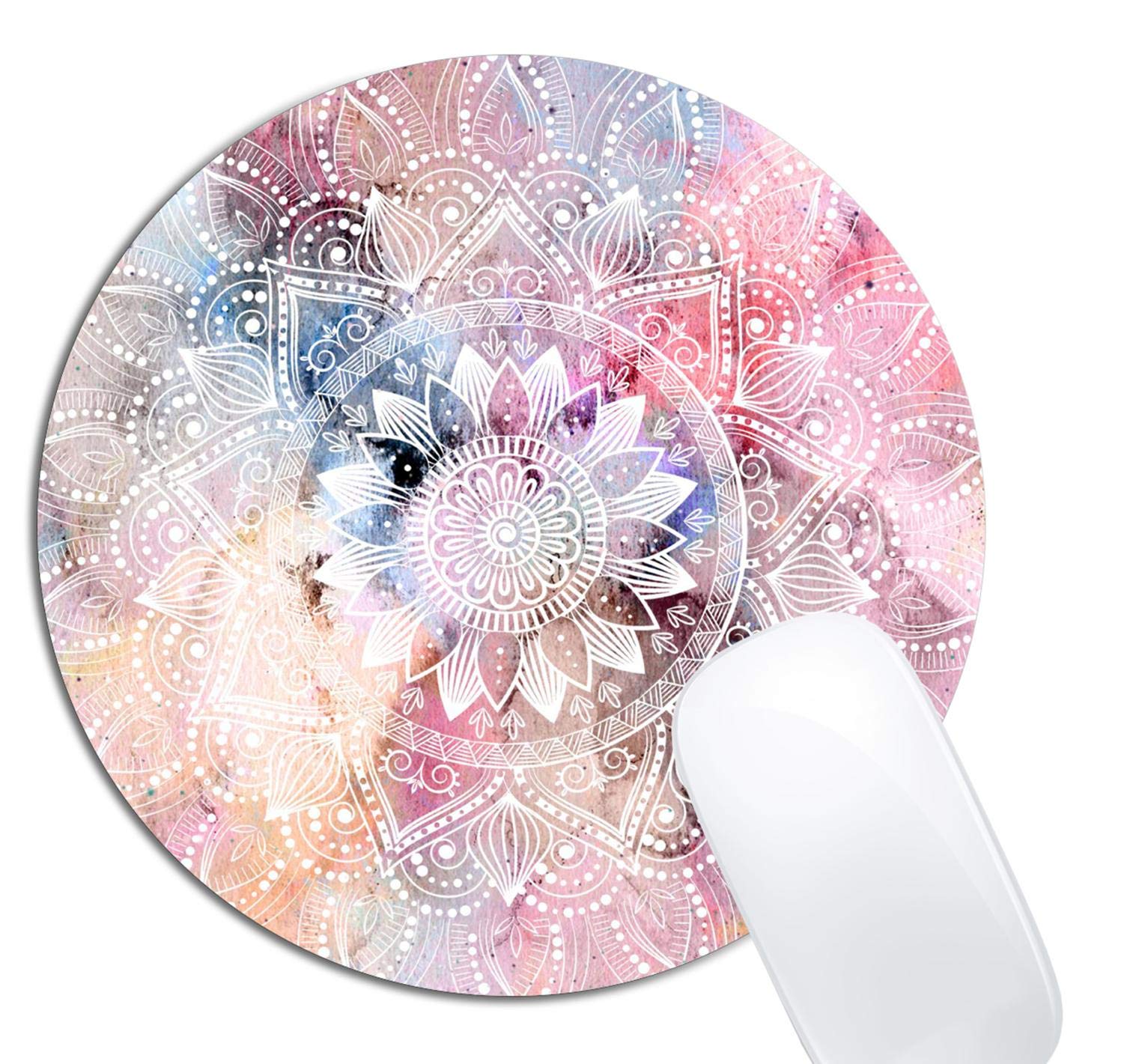 White Watercolor Mandala Mouse Pad Round Non-Slip Rubber Mousepad Laptop Office Computer Decor Cute Desk Accessories Customized Design Mouse Pad