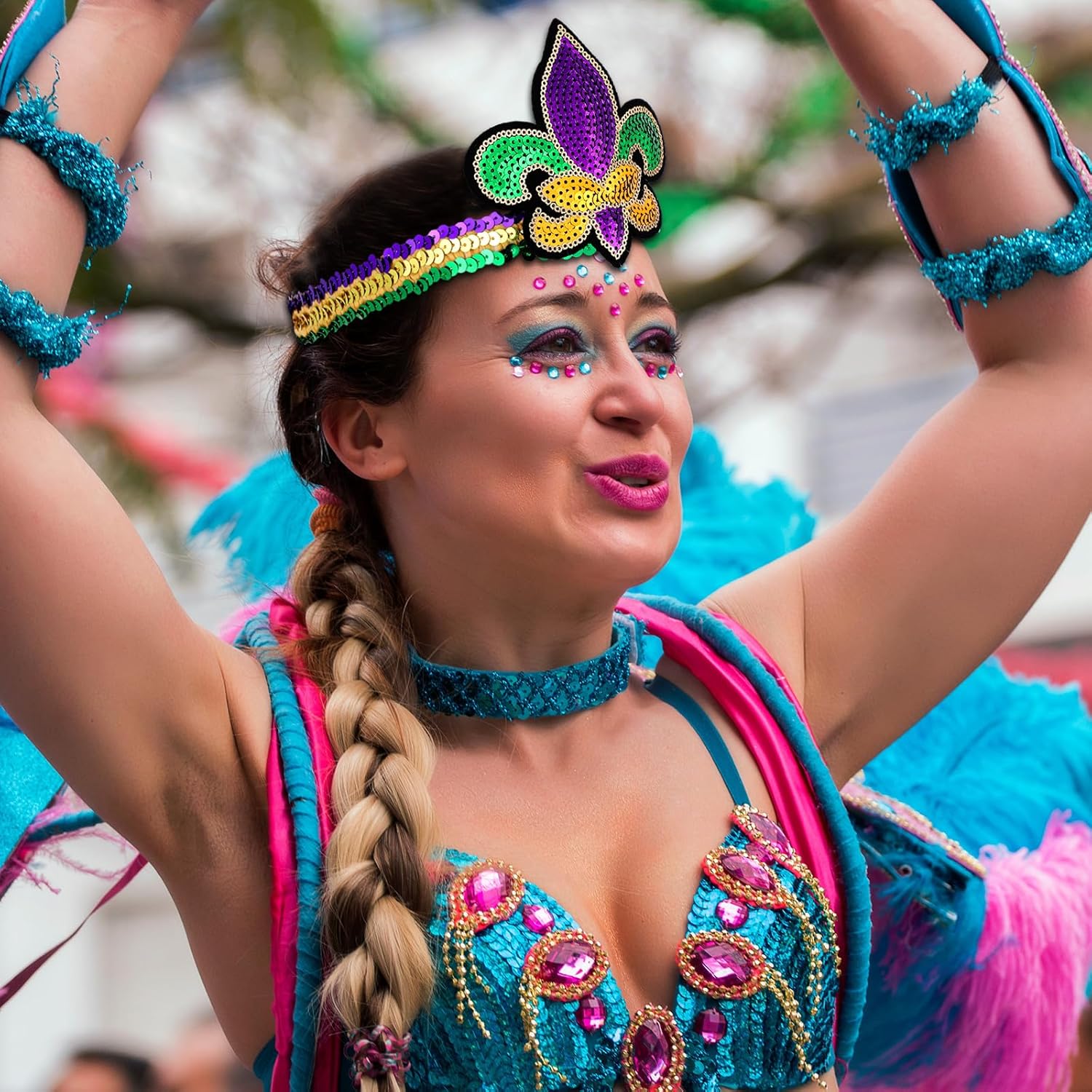 Sanwuta 12 Pcs Mardi Gras Feather Headband Sequins Glitter Hair Band for Masquerade 1920s Carnival Birthday Halloween Party (Glitter Style) - Image 5