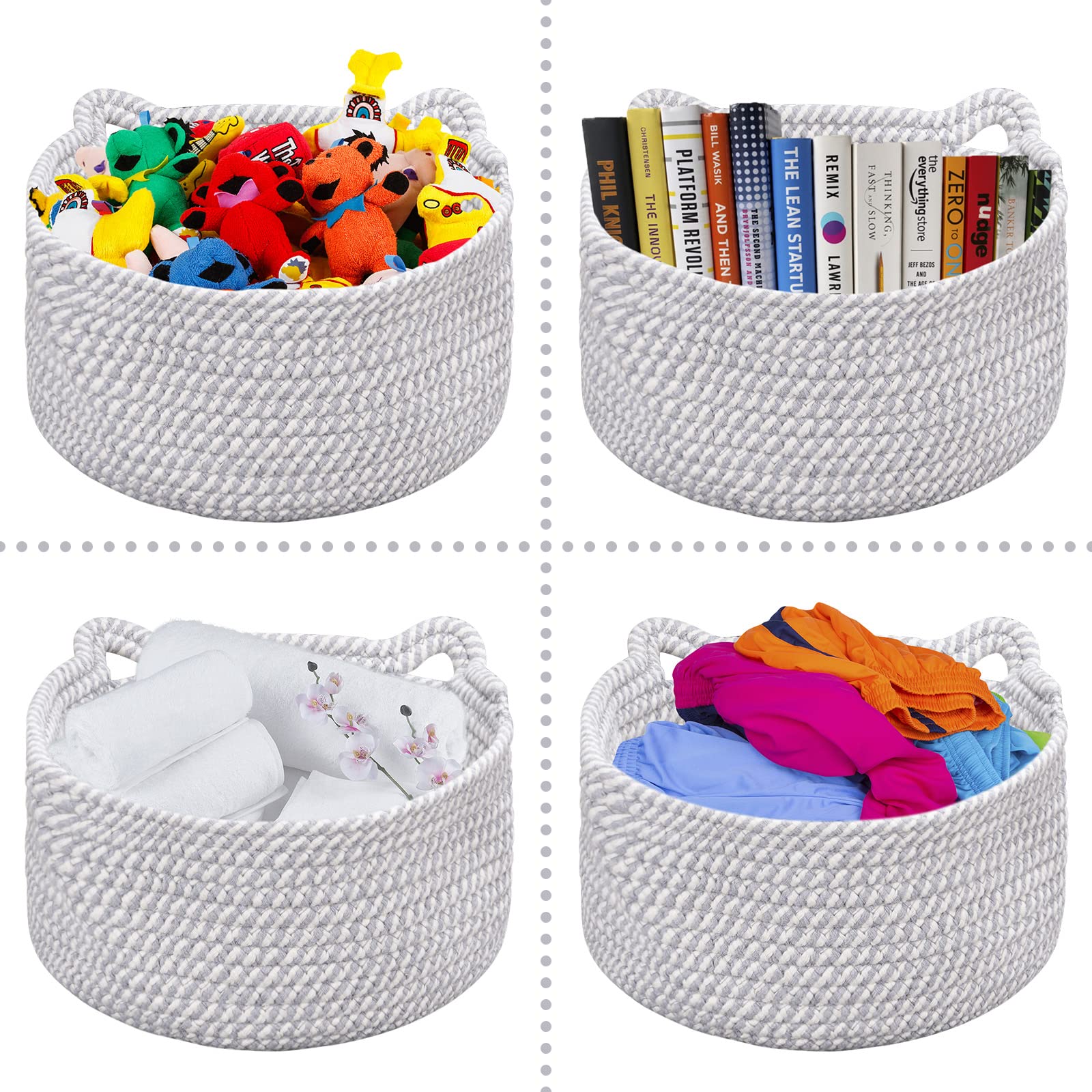 Linkidea Cotton Rope Woven Toilet Paper Basket, Bathroom Countertop Organizer Basket Bin, Toilet Paper Rolls Tissue Storage Container Holder with Cute Cat Ears Design