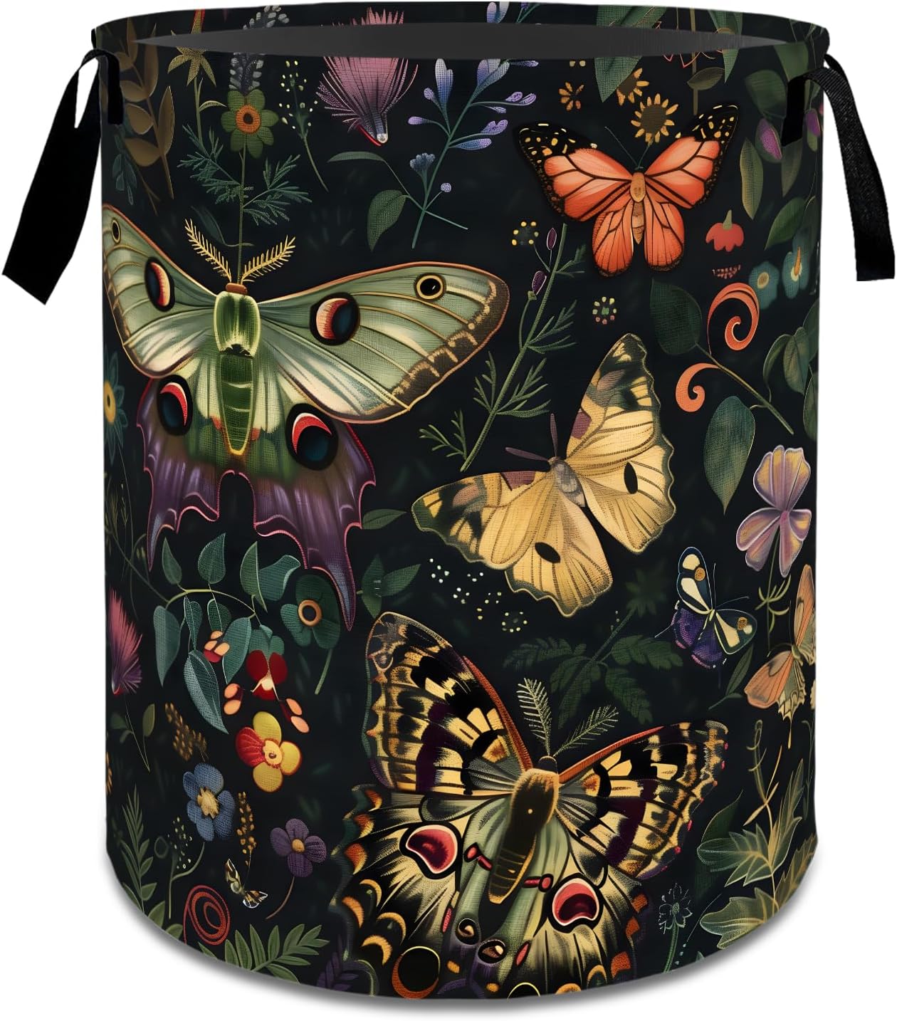 Mystical Butterfly and Moth Laundry Basket,Dirty Clothes Hamper,Colorful Floral and Insect Storage Bin Gifts,Waterproof Oxford Cloth Baskets for Bathroom,Bedroom,Home Decoration(19.7" x 15.8")