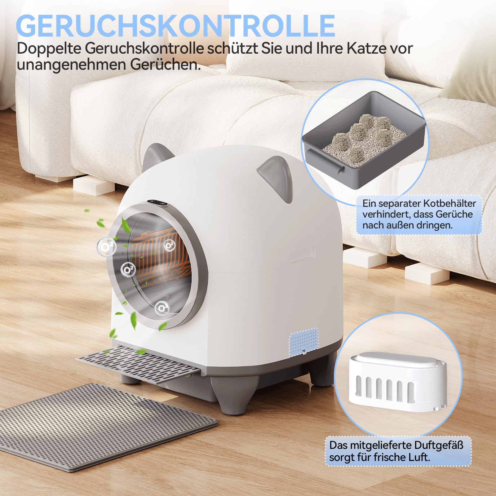 TRIUMPHKEY katzenklo Selbstreinigend, Automatische Katzentoilette 90L Große Fassungsvermögen mit APP, Geschlossen mit 6-Fach Geruchskontrolle & 9-Fach Schutz für KatzenFür mehrere Katzen