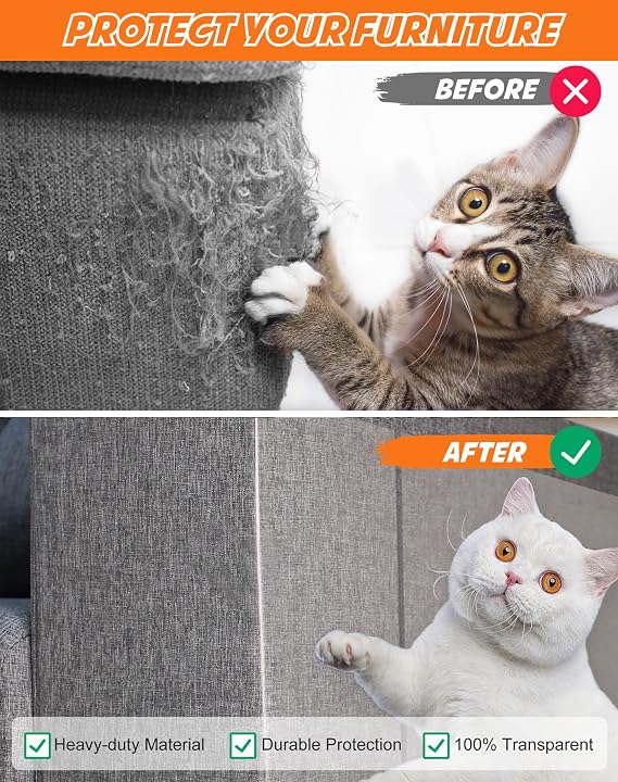 20Pack Cat Scratch Furniture Couch Protector - Large Size 17x12inch Sofa Protectors Tape from Anti Cats Claws Scratching, Chair Corner Guards Cover for Cat Stop Scratching with 50 Twist Pins and Toy