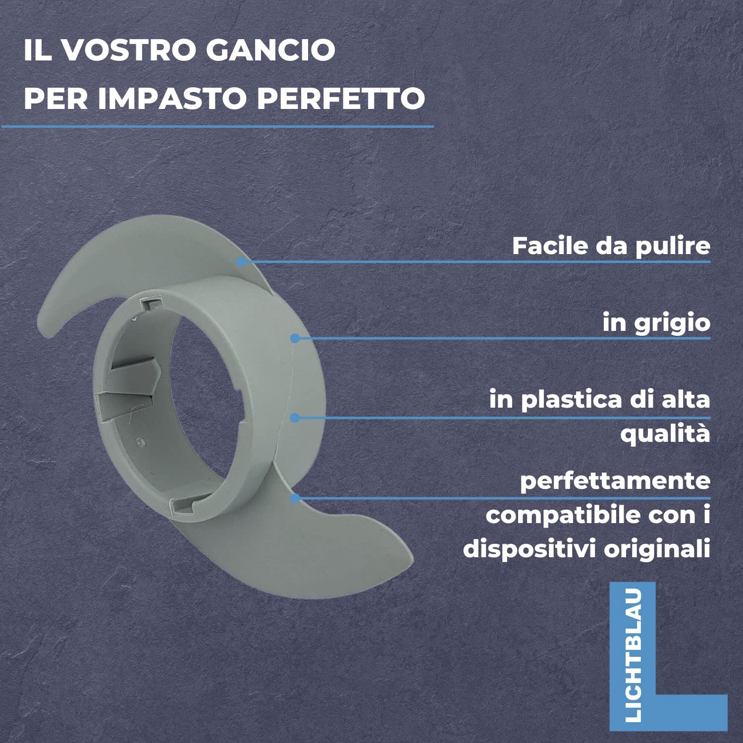LICHTBLAU Gancio grigio per impastatrice Bosch I Gancio di ricambio adatto per MCM3100W, MCM3110W e MCM3200 I Gancio impastatore in plastica per planetarie I Ricambio per planetaria Bosch
