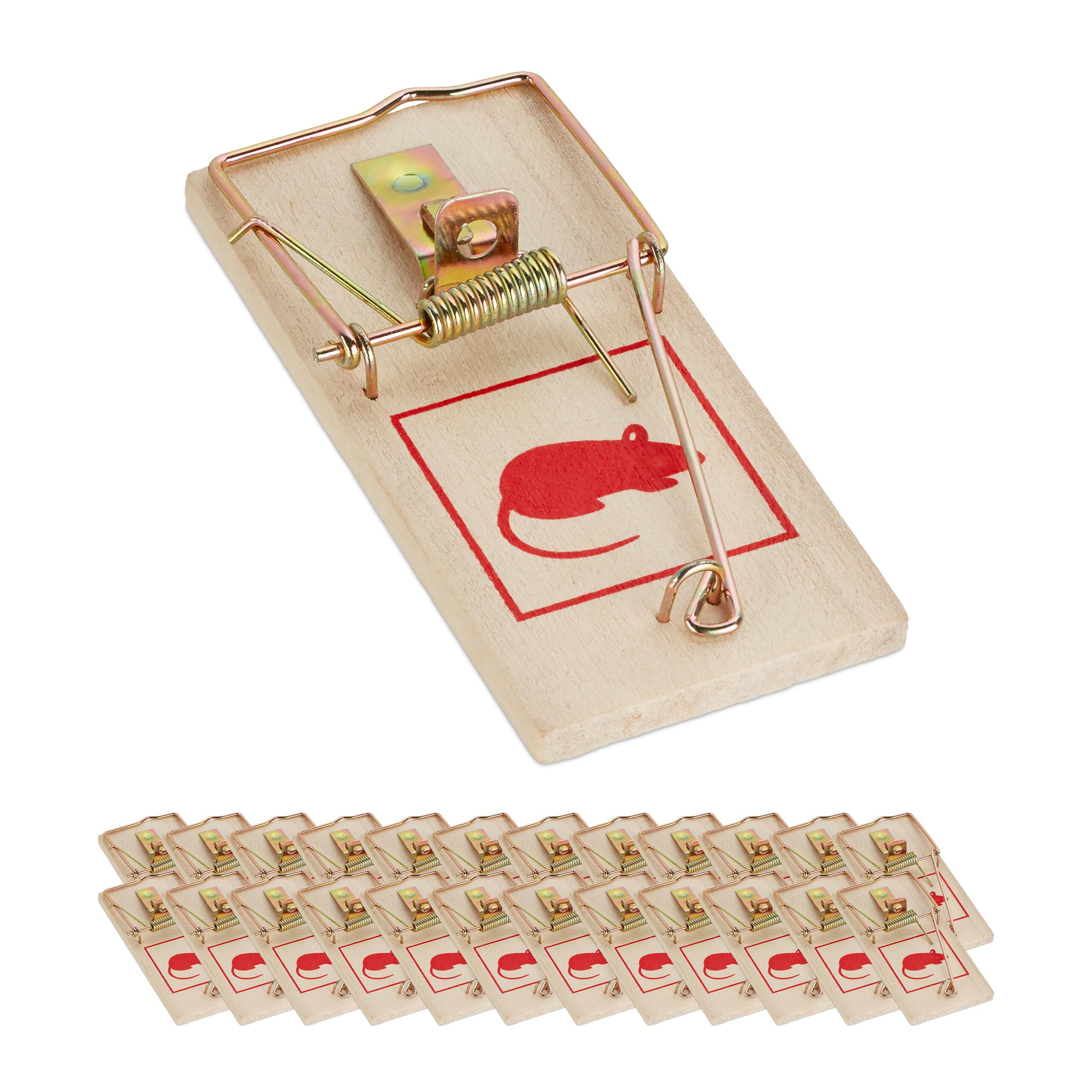 Relaxdays Mouse Trap, 25x Set, Classic, Rodent, Rat, Infestation, Extermination, Outdoor, Indoor, Metal, Wooden, Natural