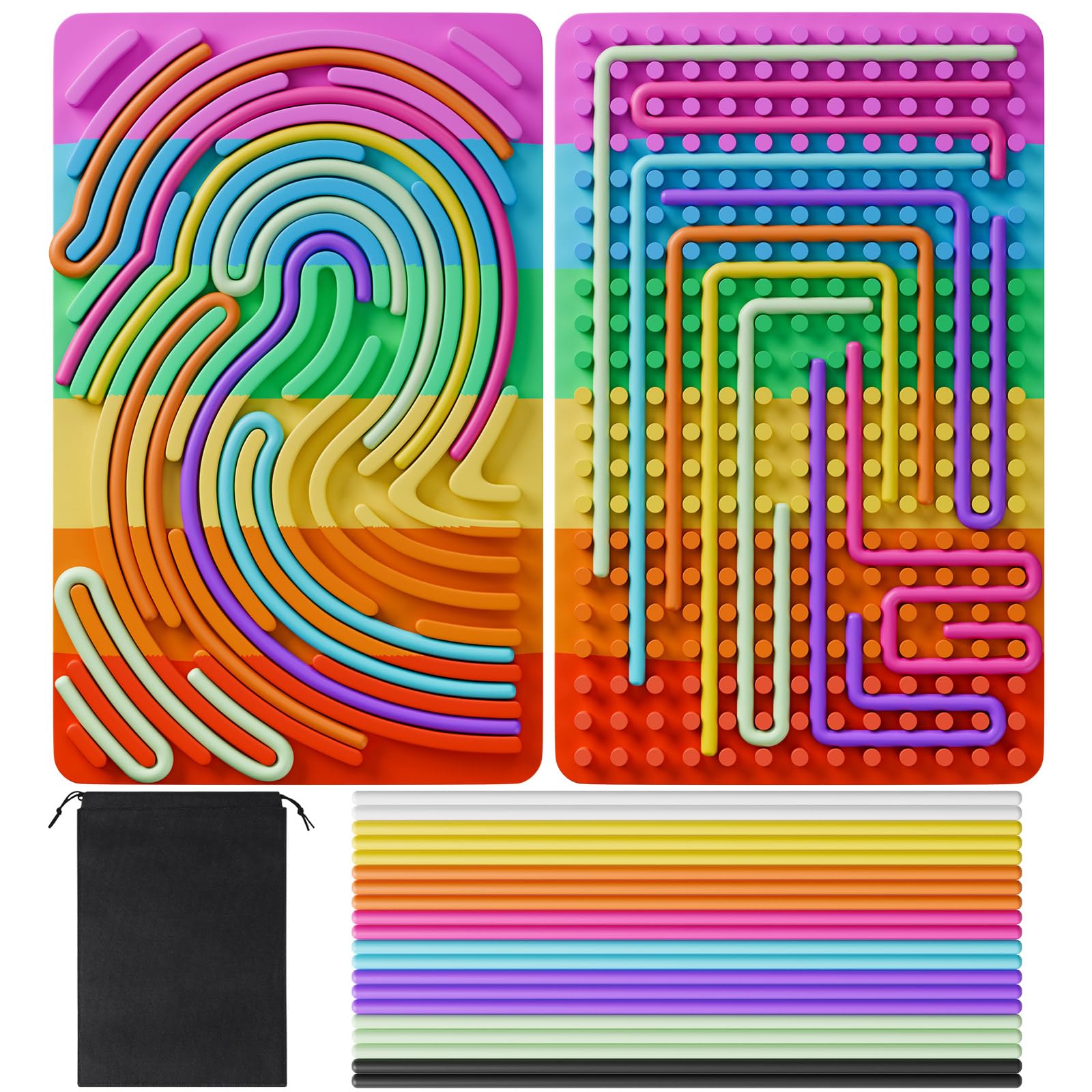 InemzTal Sensorik Spielzeug Activity Board mit Reisetasche & 20 Schnüren,Silicone Doppelseitiges Spielzeug Zur Autismus, Stress, ADHD Spielzeug, Anxiety Spiele Play Toy Für Kinder ab 3 Jahr