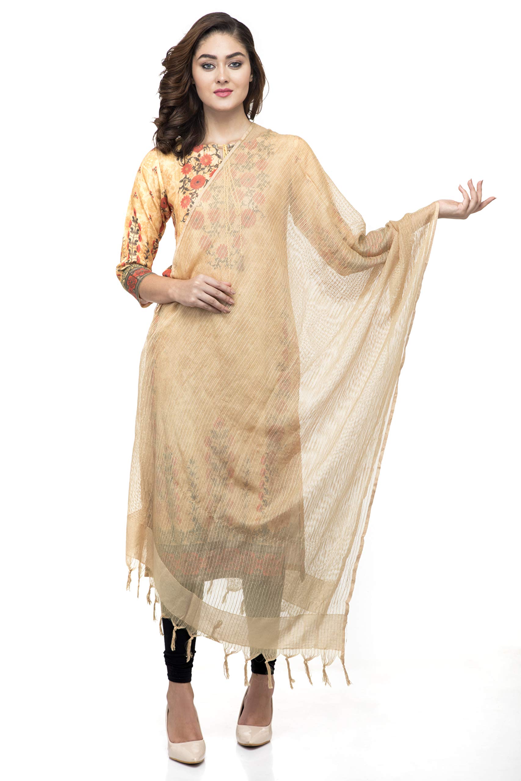 a r silk Women's Kota Cotton Self Design Golden Regular Dupatta, Free Size-picture-22