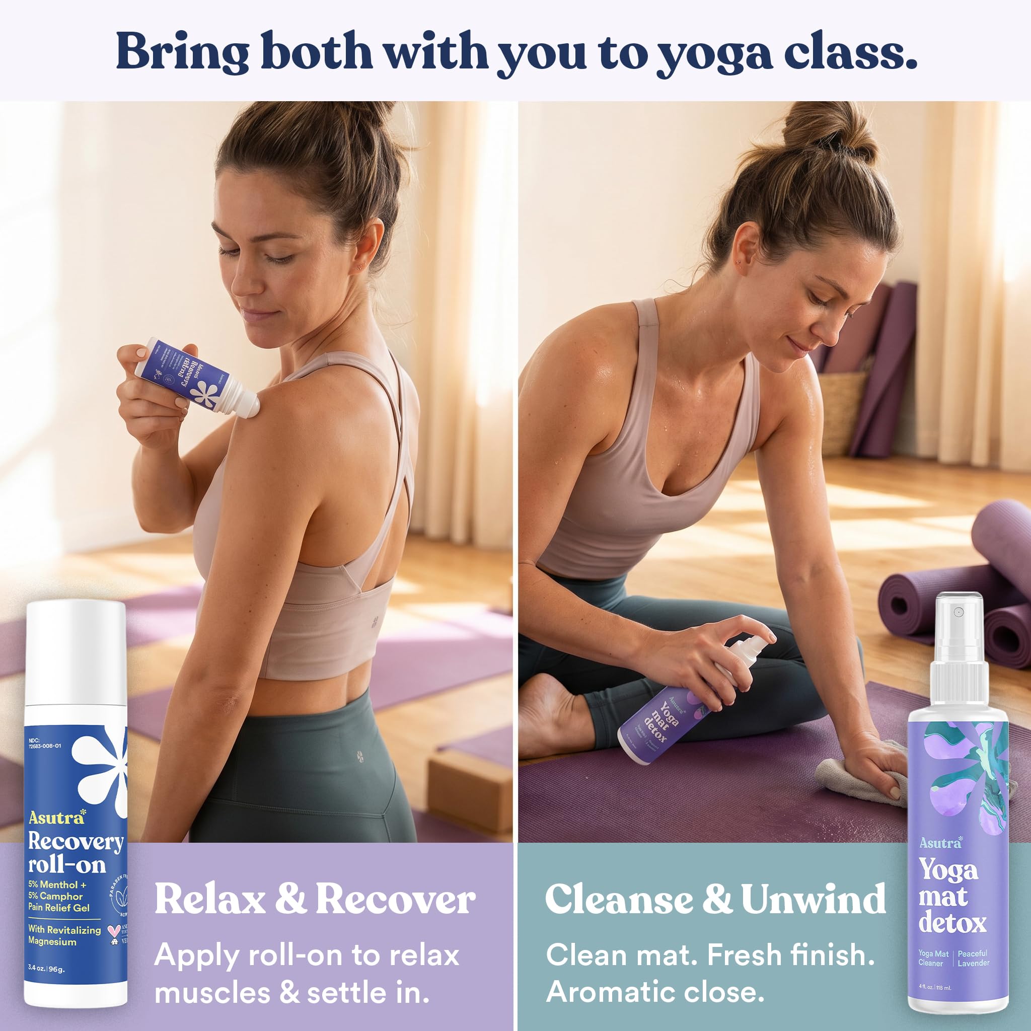 ASUTRA Yoga Mat Cleaner Spray (Energizing Peppermint), 4 fl oz - No Slippery Residue, Organic Essential Oils, Deep-Cleansing for Fitness Gear & Gym Equipment, Microfiber Towel Included