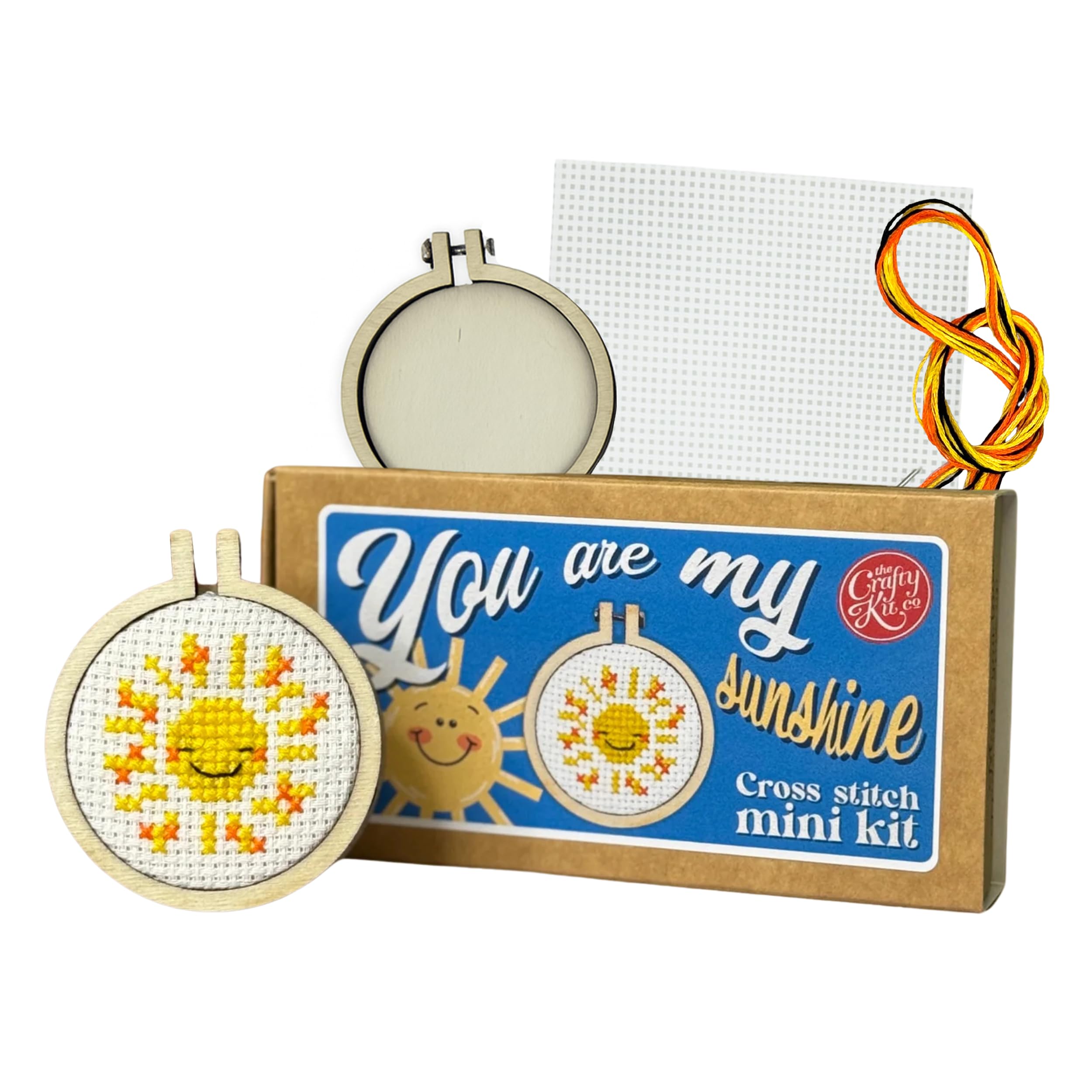 The Crafty Kit Company Embroidery Starter Kit & Cross Stitch Kit - You are My Sunshine! Mini Matchbox Keyring | Eco-Friendly DIY Craft Kit for Adults & Kids - Handmade Gift Made in Scotland