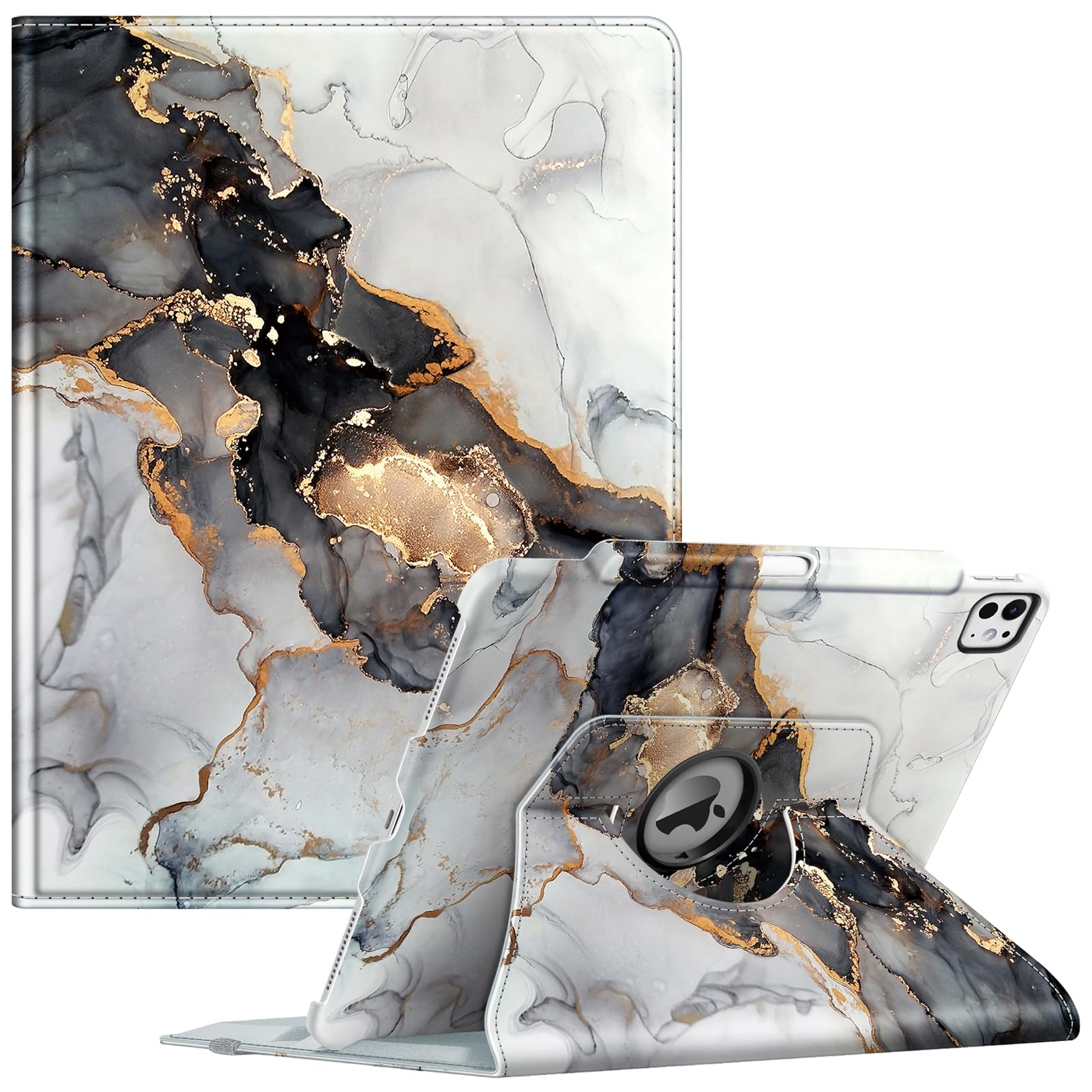 Fintie Rotating Case for iPad Pro 13-inch (M4) 2024 with Pencil Holder - 360 Degree Swiveling Protective Stand Cover with Auto Wake/Sleep, Cloudy Marble