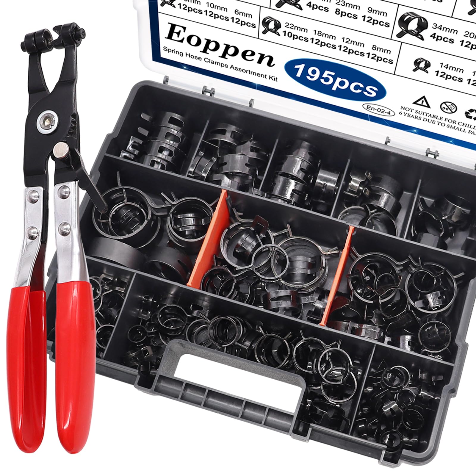 Eoppen 195Pcs Spring Hose Clamps Assortment Kit
