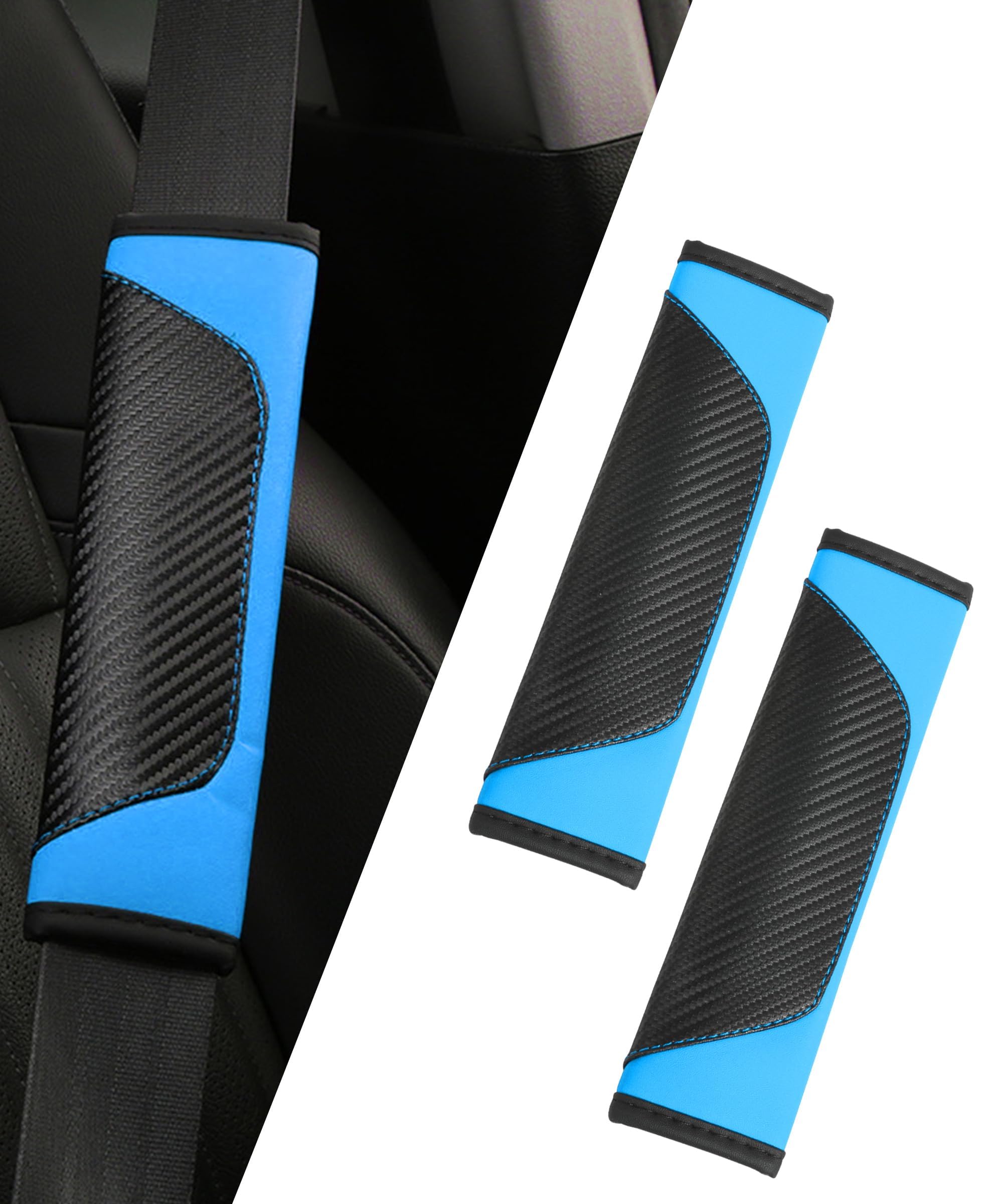RIMENGDAN 2 Pack Car Seat Belt Shoulder Pad Cover Cushions for Audi A4 Avant | Typ B9 | Bj. 2019 (Facelift), Safety Seatbelt Covers Carbon Fiber Leather Auto Belt Protector Pads,Blue