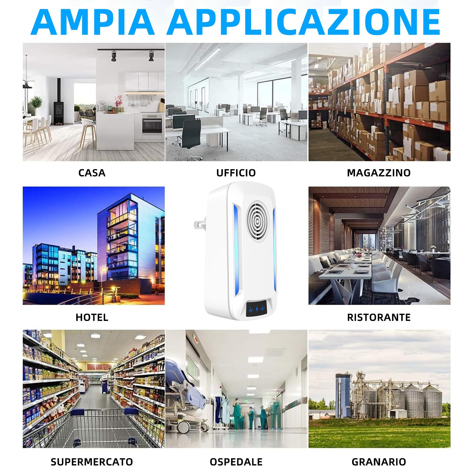 Ultrasuoni per Topi 6 Pack，Repellente Ultrasuoni Anti Zanzare, Elettrico Ultrasuoni Antizanzare, Repellente Ultrasuoni per Anti Topi, Zanzare, Scarafaggi, Formiche, Ragni, Roditori(Bianco)