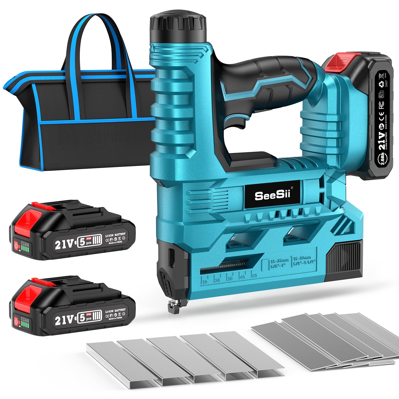 SEESII Cloueur Sans Fil pour Tapisserie et Travail du Bois, Électrique 18 Gauge, Batteries |0Ah, 1000 Clous/Agrafes, Pro