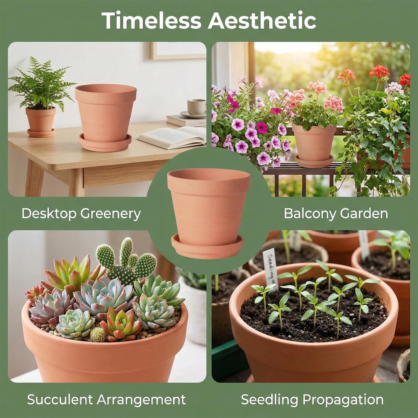 3er-Set Terrakotta-Töpfe, 15, 2 cm großer Blumentopf für den Innenbereich mit Ablaufloch und Untersetzer, klassischer Keramik-Blumentopf für Kräuter und kleine Pflanzen im Garten
