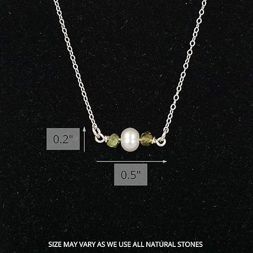 Miniatura 5 de Designs by Nature Gems Handmade Womens Peridot & Pearl Charm Necklace 20-22 inch Adjustable Chain Sterling Silver, August & June Birthstone