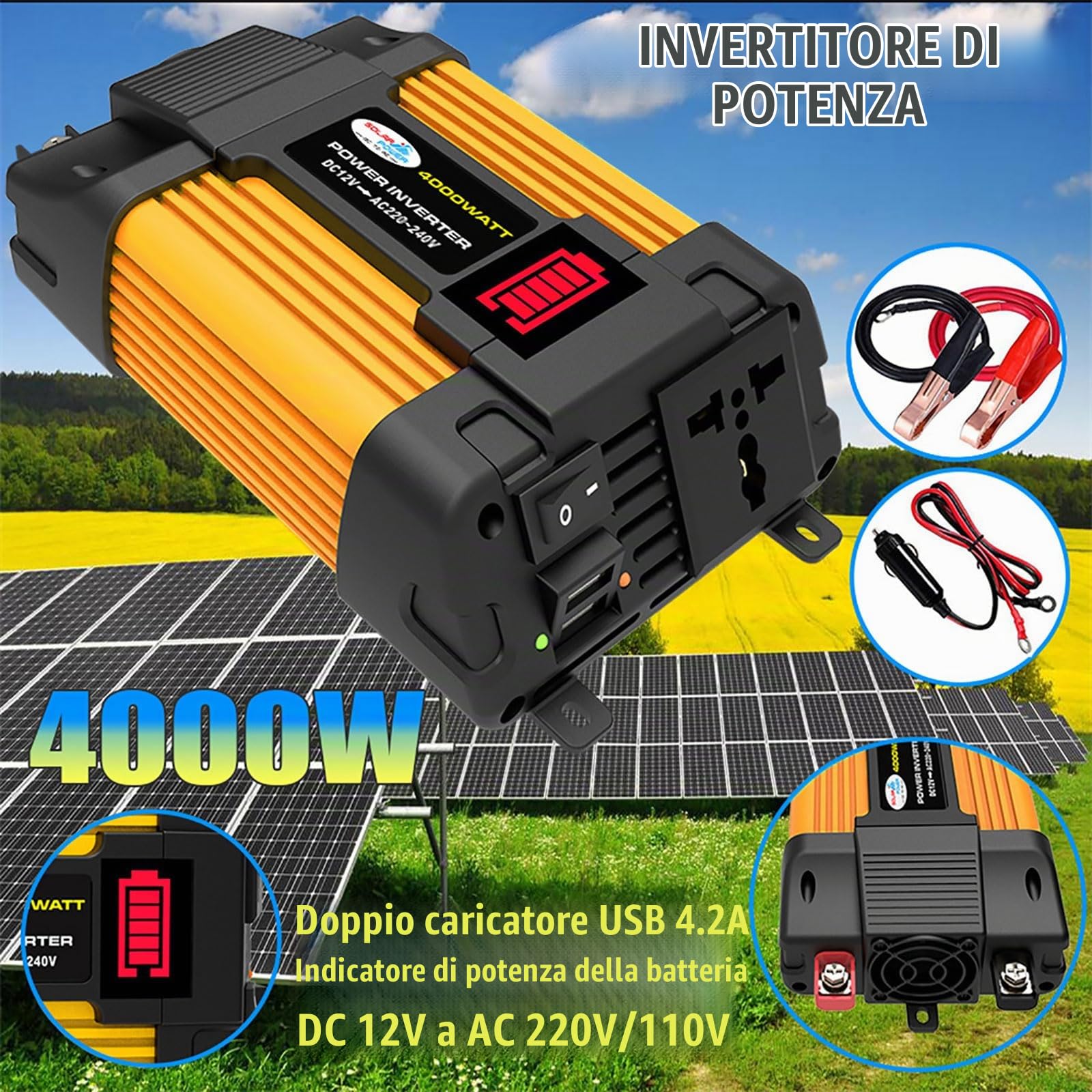 Kit pannello solare monocristallino 4000W 110V-220V con controller intelligente 30A - Sistema di backup for camper/casa Display LED(220V)