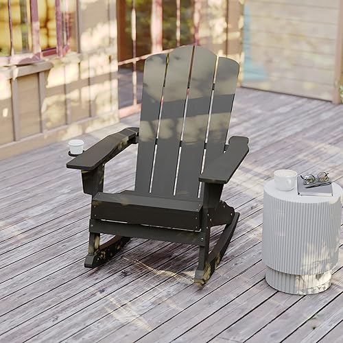 Miniatura 7 de Flash Furniture Halifax Adirondack - Silla mecedora Adirondack con soporte para tazas, silla mecedora Adirondack de poliresina resistente a la