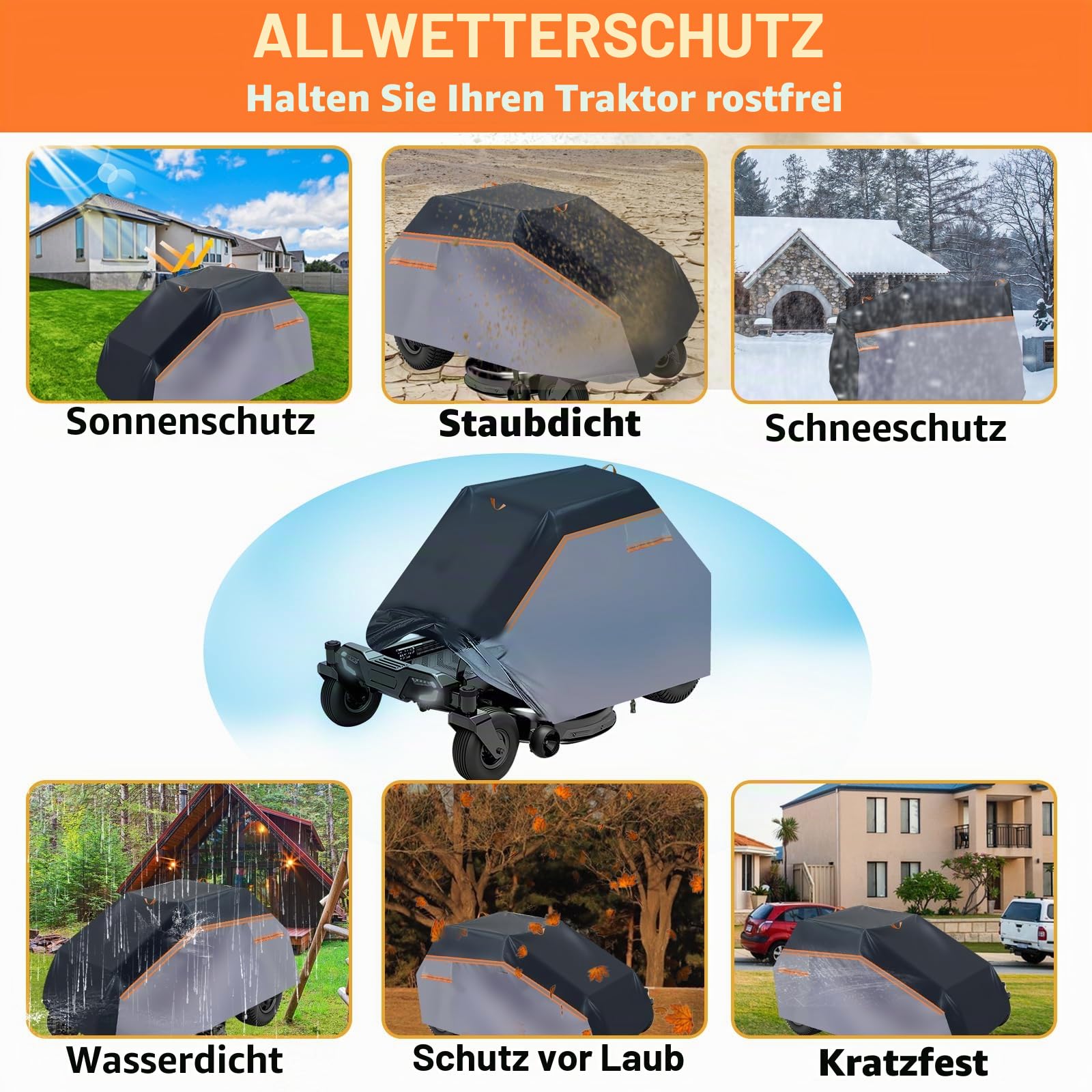 600D Rasentraktor Abdeckung wasserdicht staubdicht UV-beständig L201 x B140 x H117cm