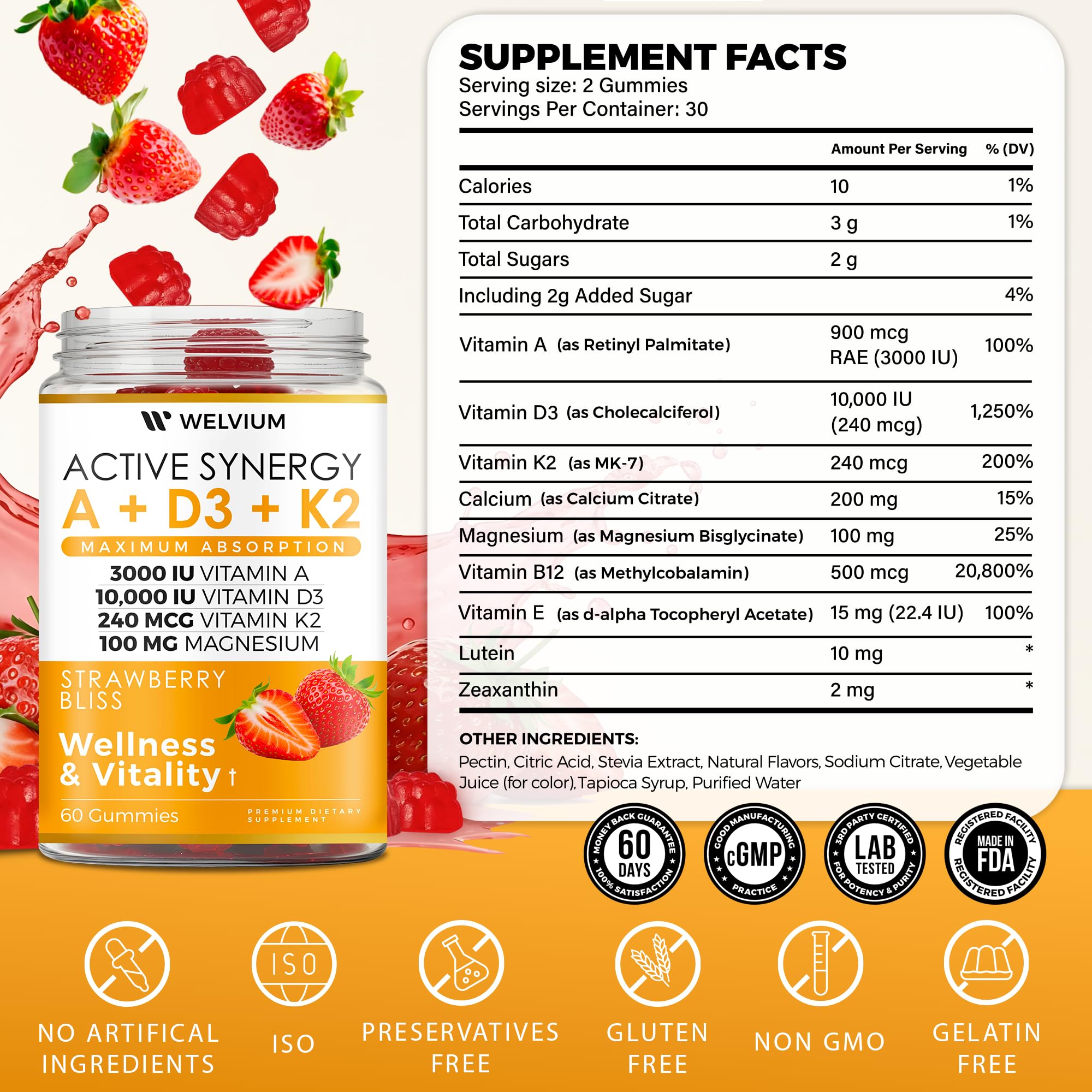 Vitamin D3 K2 Gummies with Lutein, Zeaxanthin, ADK 10 Supplement — Amazon image 3