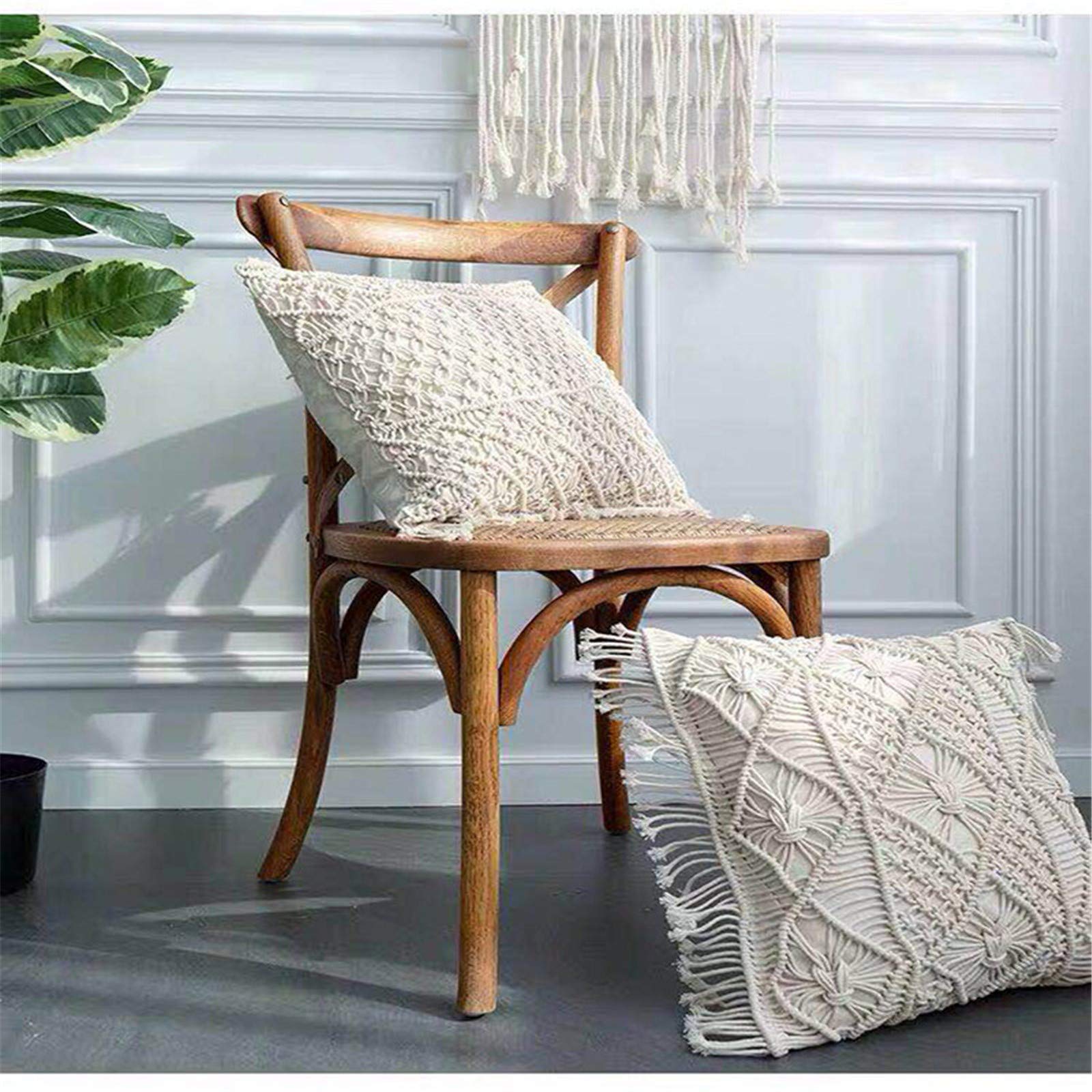 SWECOMZE Boho, federa decorativa per cuscino con nappa in cotone e lino, per divano, camera da letto, soggiorno, auto, ufficio (Style-19)