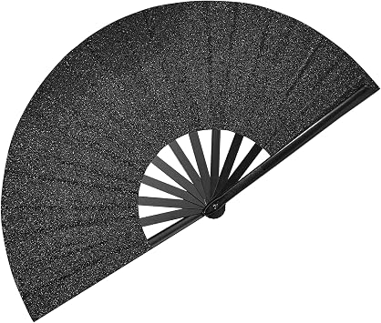 Rave Fans, Large Folding Hand Fan Popping Fan for Line Dancing, Big Clacking Fans Clap Fans Festival Fans Foldable for Dance,Music Festival, Party Black