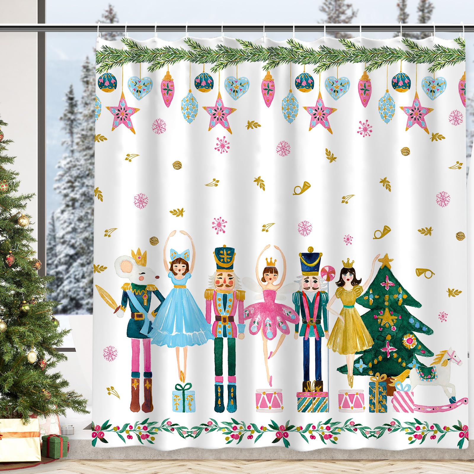 Amazon.com: AnyDesign Nutcracker Shower Curtain Christmas Watercolor ...