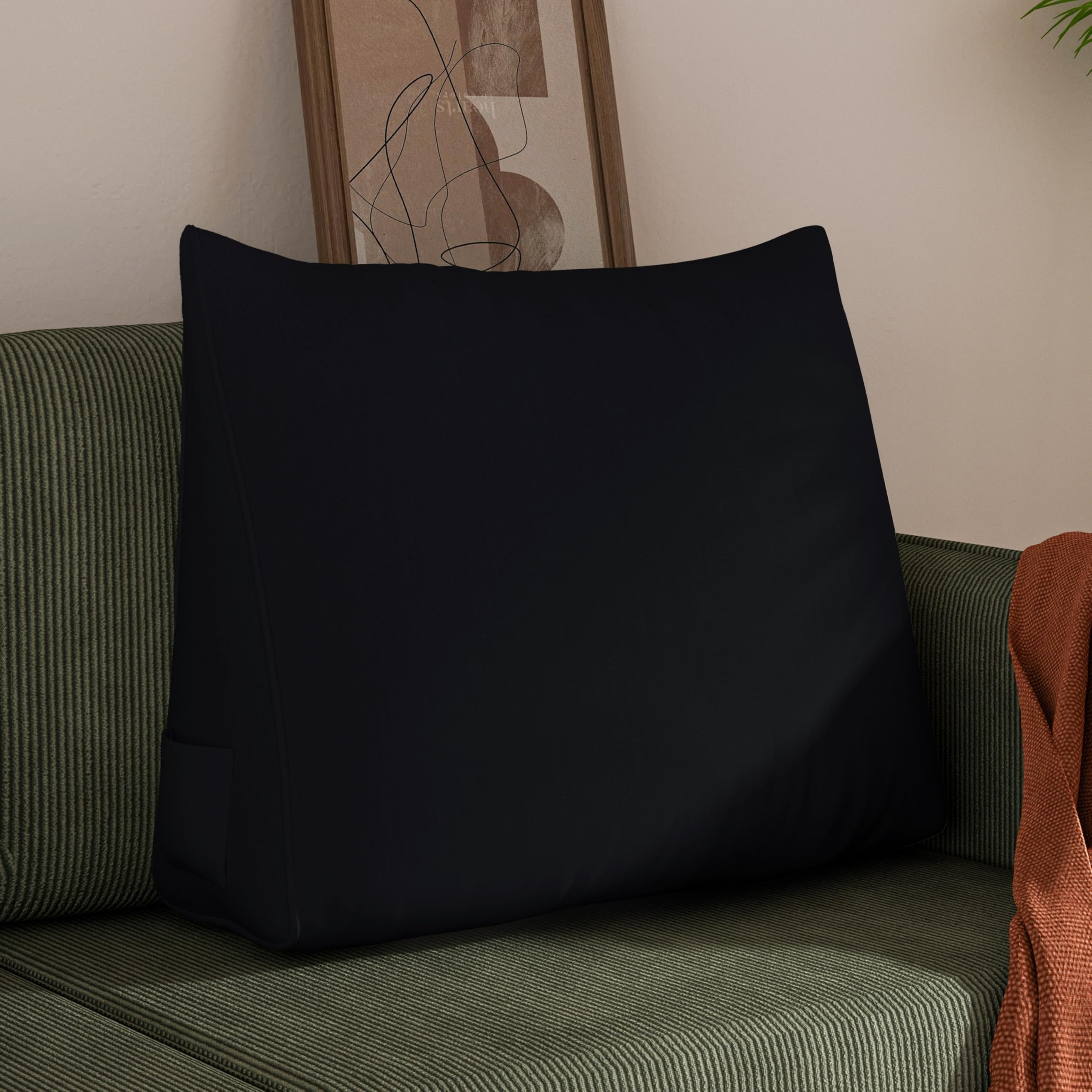 WOWMAX Back Pillow for Bed Sitting up-Bed Wedge Pillow Back Support Pillows for Bed &amp; Sofa Couch, 85% Linen 15% Cotton Blend, Black