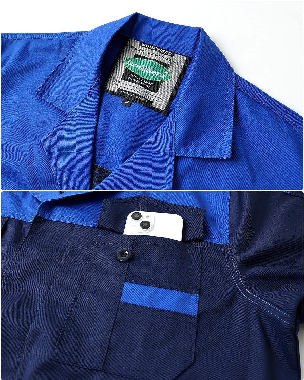 Homme Blouse de Travail Mecanique Veste de Travail de Jardinage Vêtements de Travail Blouse d'Atelier Chantier Bleu de Travail