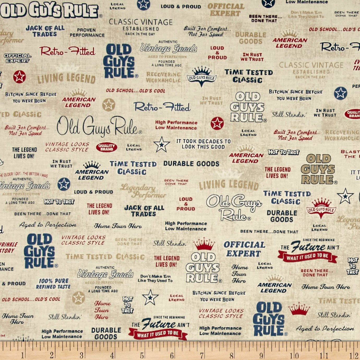 Robert Kaufman 0473880 Kaufman Old Guys Rule Logo Natural Fabric by the Yard