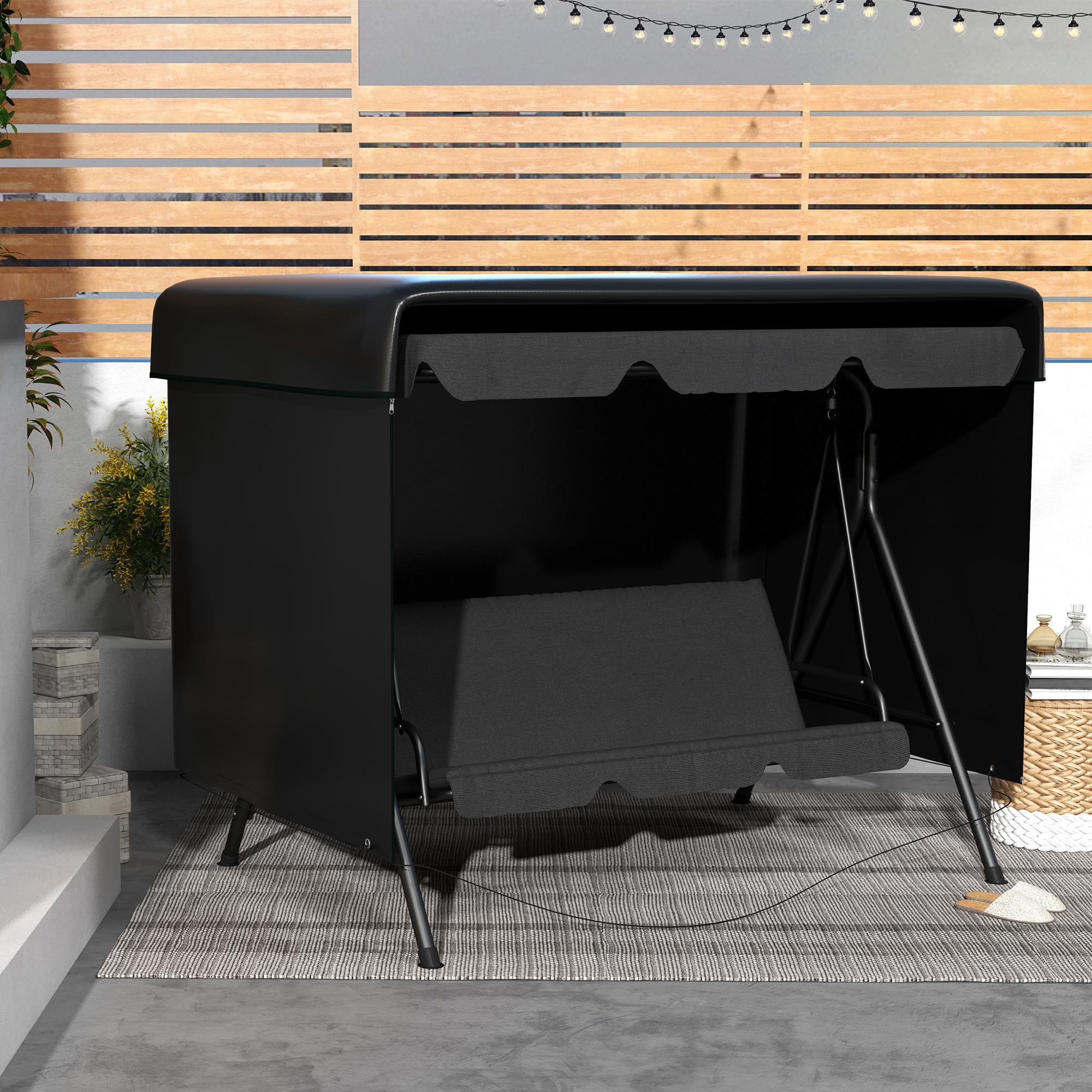 Outsunny Hollywoodschaukel Abdeckung 3 Sitzer, Wasserdicht Winterfest Schutzhülle für Gartenschaukel, Winddicht UV-Beständig Abdeckplane für Gartenmöbel, Hängesessel, 215 x 155 x 150 cm Schwarz