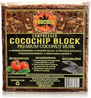 Prococo Compressed Coconut Husk Coco Coir Chips Natural Cocochip Block Great for Reptile Bedding Substrate, Mulch for Land...