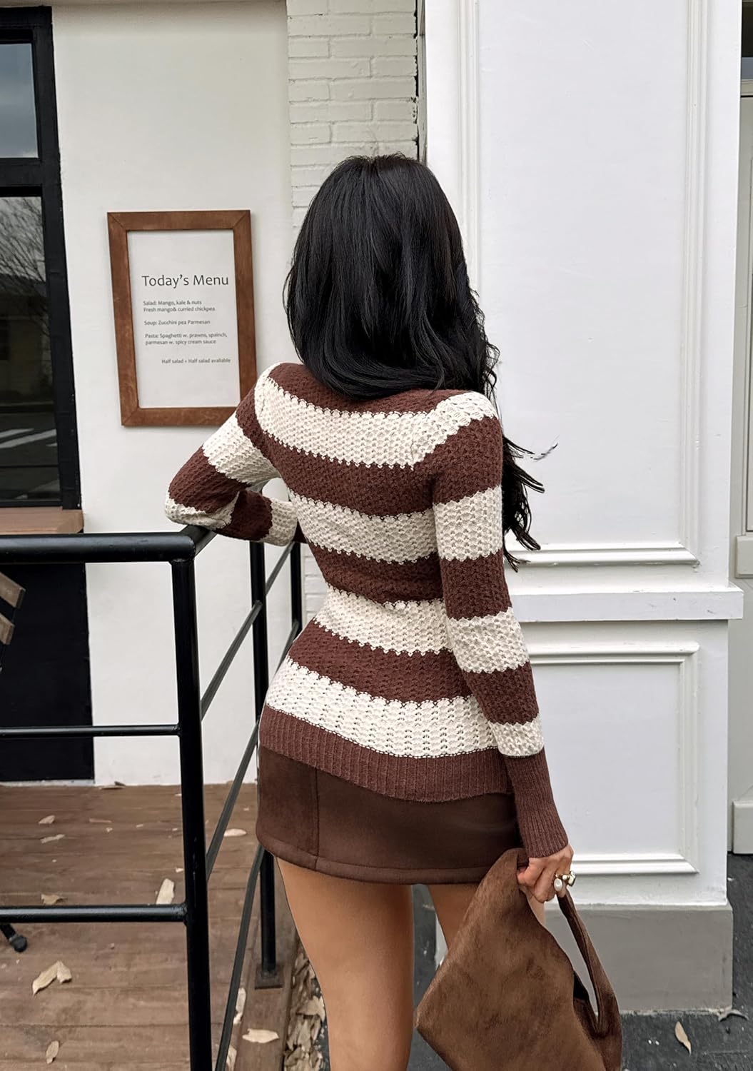 Women's V-Neck Striped Pullover Sweater Slim Fit Knit Top Fashion Forward Collection for Autumn Winter - Image 7
